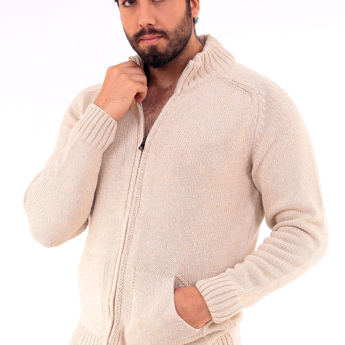 Erkek Fermuarlı Kalın Cepli Kazak