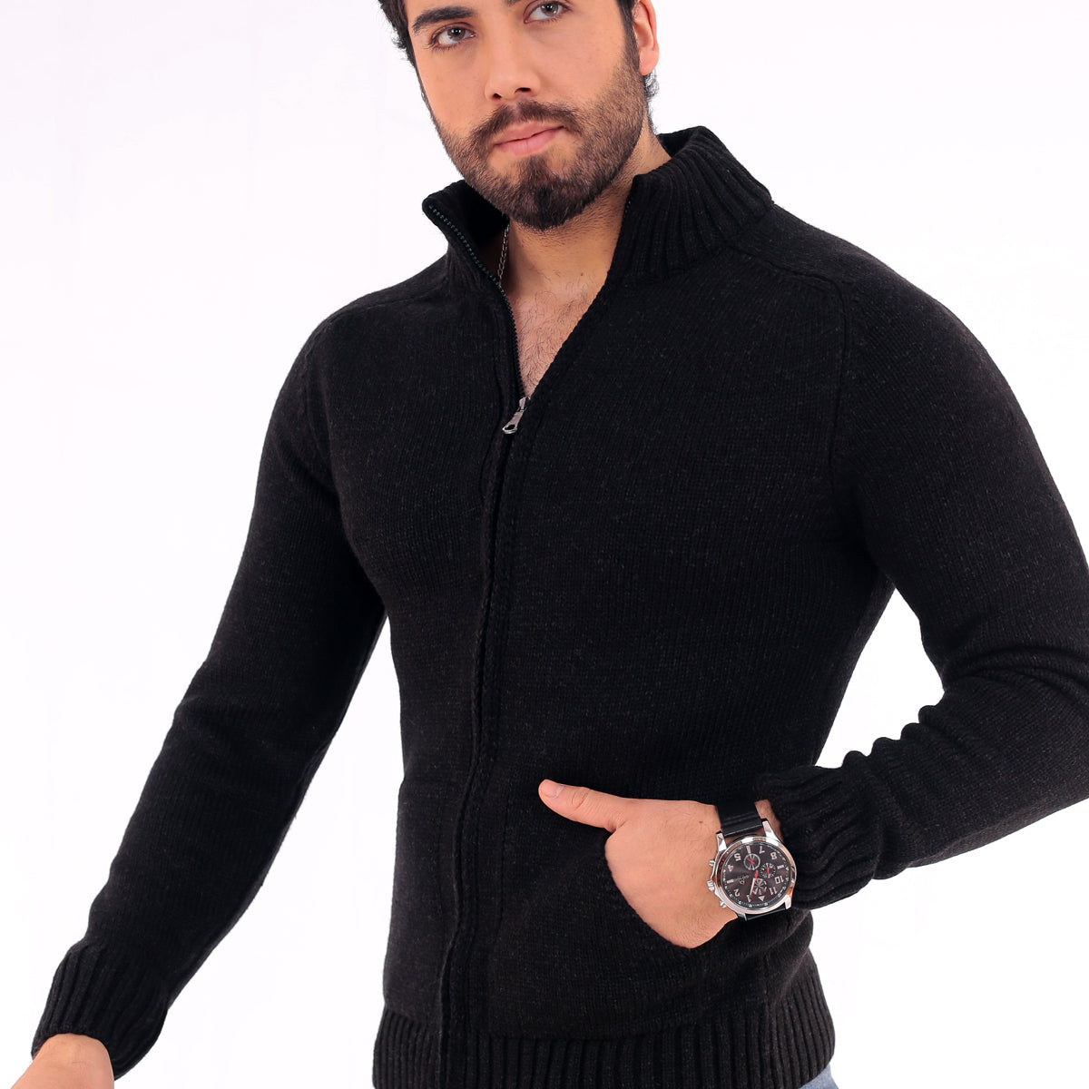 Erkek Fermuarlı Kalın Cepli Kazak