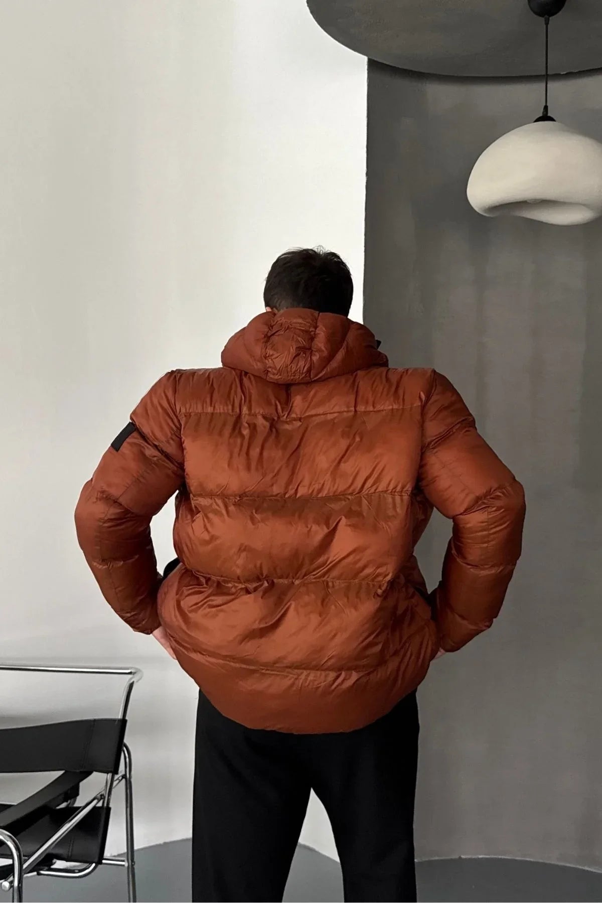 Erkek Kapüşonlu Fermuarlı Cepli Kışlık Şişme Kısa Mont - Livio Ferri