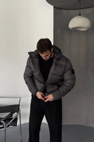 Erkek Kapüşonlu Fermuarlı Cepli Kışlık Şişme Kısa Mont - Livio Ferri