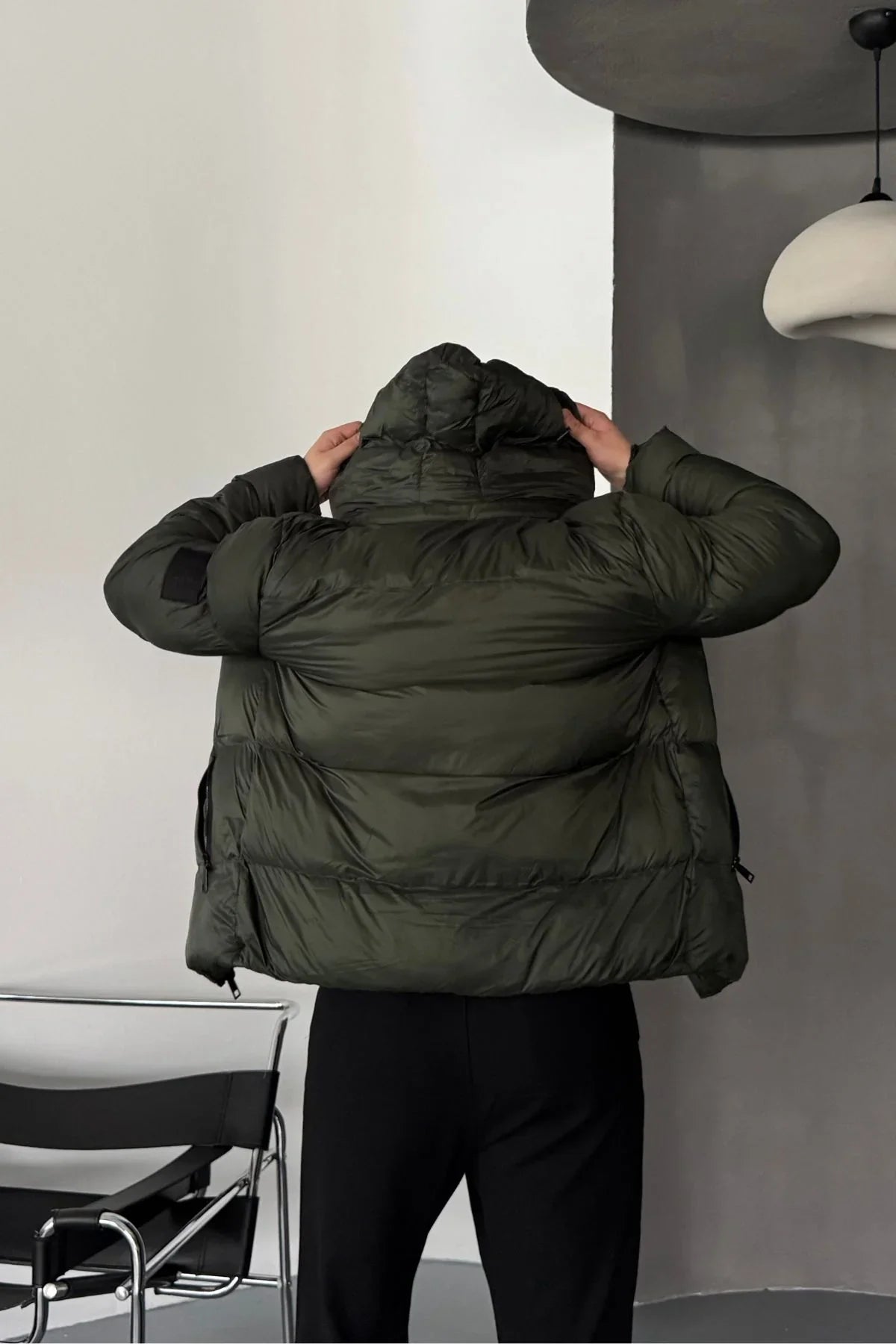 Erkek Kapüşonlu Fermuarlı Cepli Kışlık Şişme Kısa Mont - Livio Ferri
