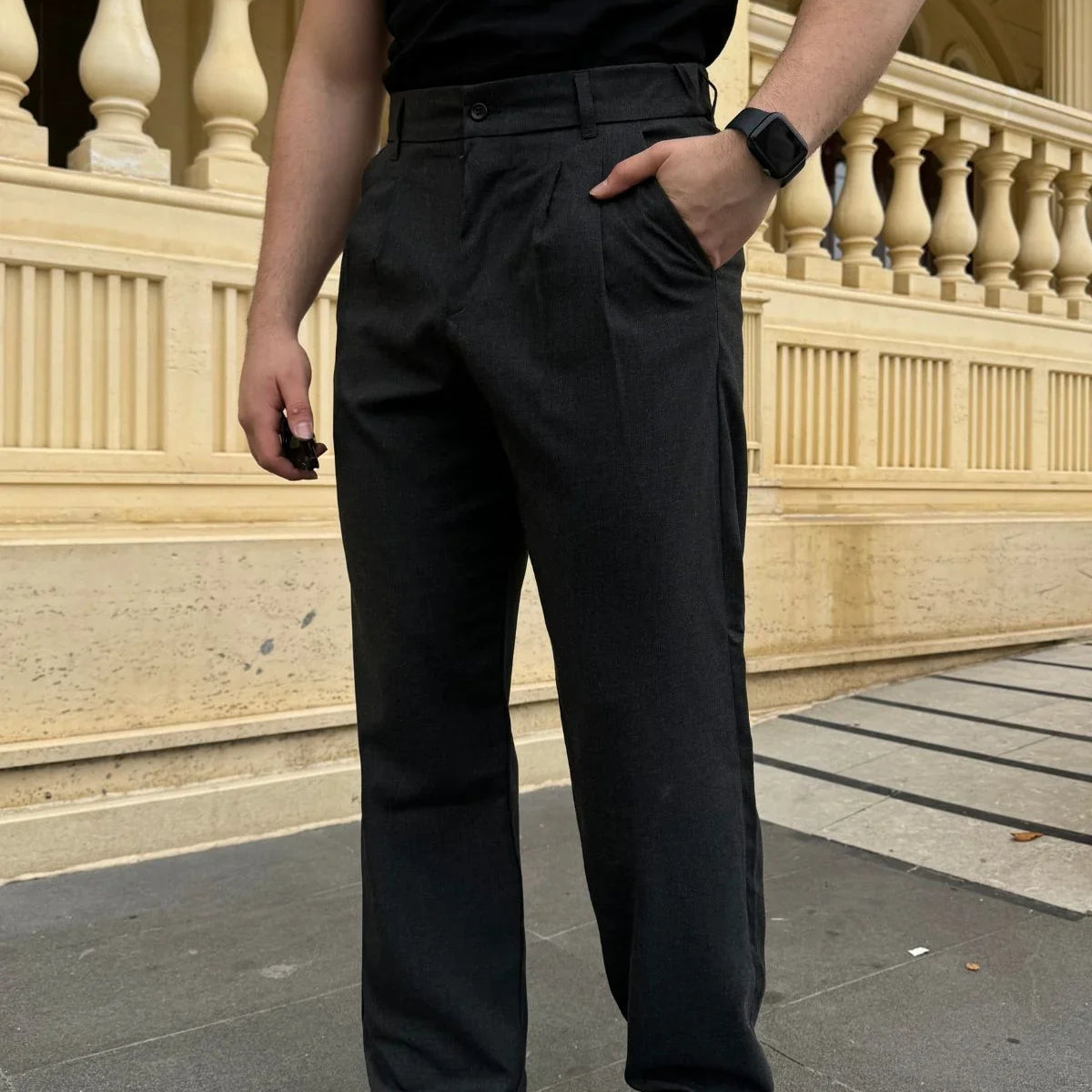 Erkek Kumaş Baggy Kalıp Pileli Pantolon