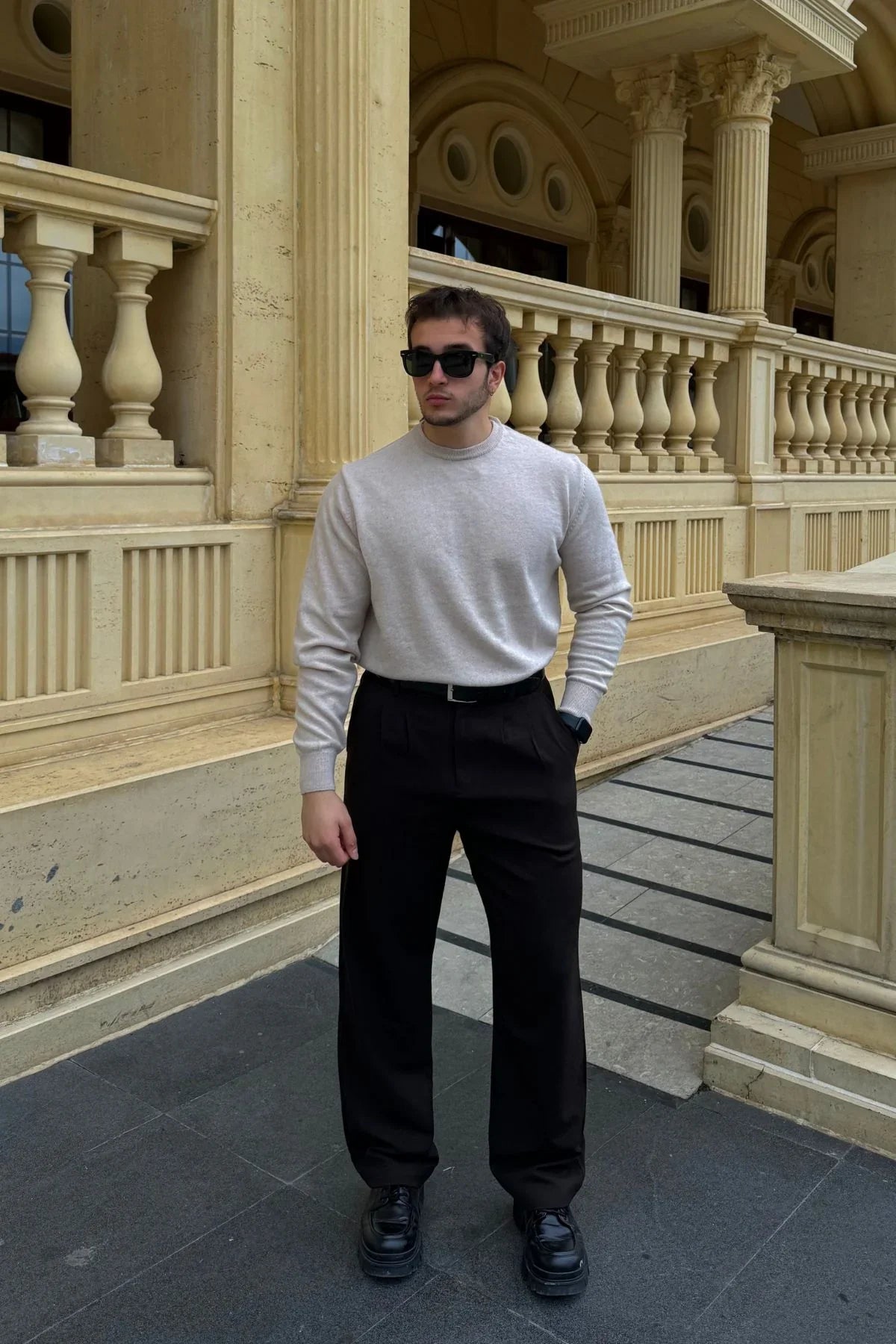 Erkek Kumaş Baggy Kalıp Pileli Pantolon - Livio Ferri