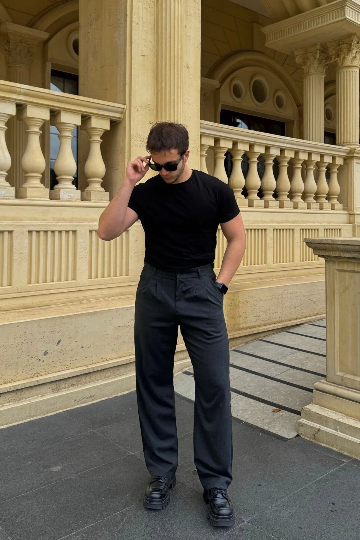 Erkek Kumaş Baggy Kalıp Pileli Pantolon - Livio Ferri