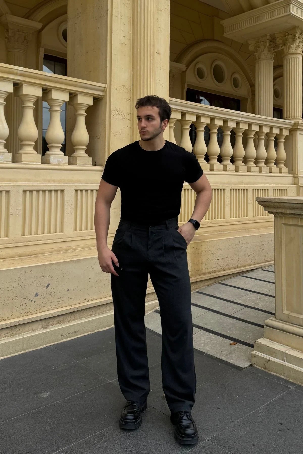 Erkek Kumaş Baggy Kalıp Pileli Pantolon - Livio Ferri