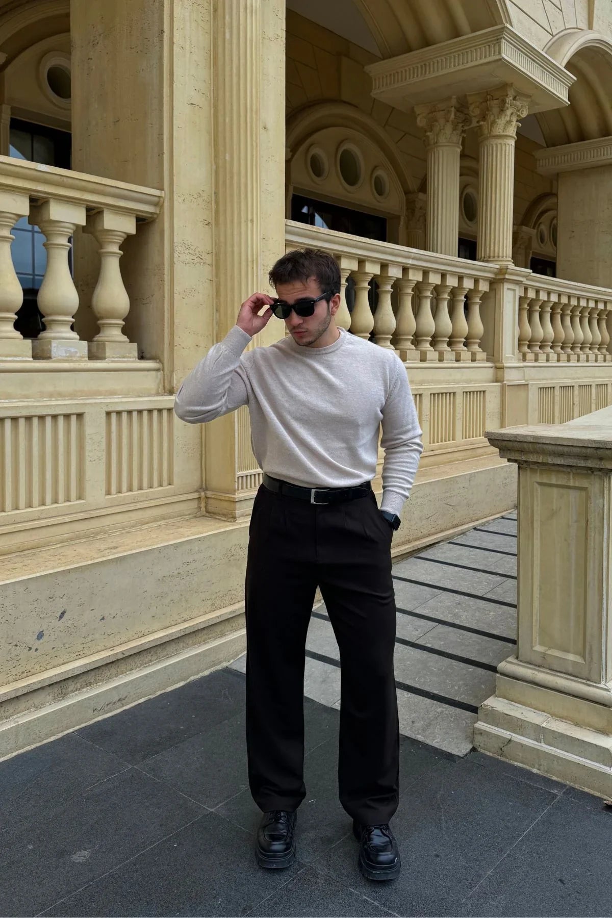 Erkek Kumaş Baggy Kalıp Pileli Pantolon - Livio Ferri