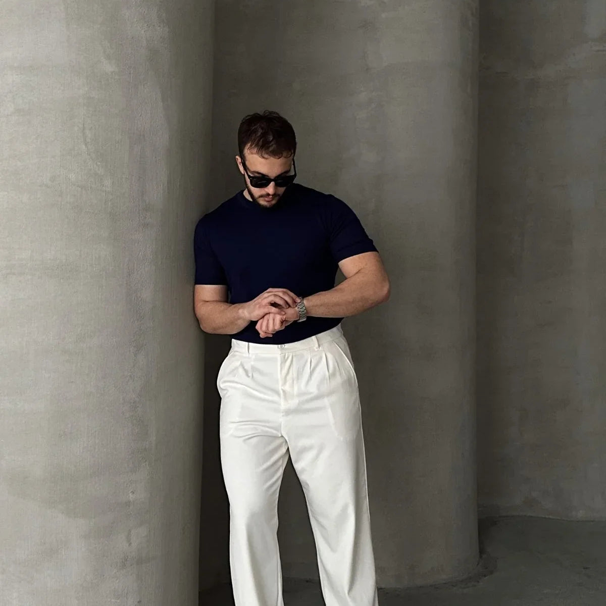 Erkek Kumaş Baggy Kalıp Pileli Pantolon