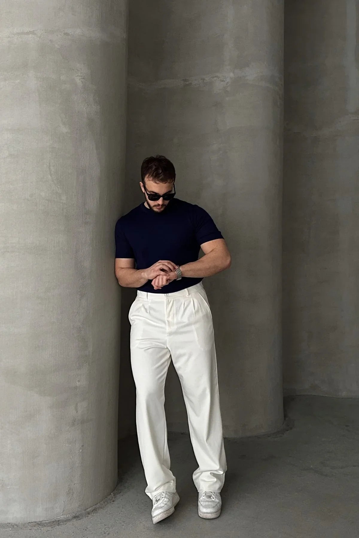 Erkek Kumaş Baggy Kalıp Pileli Pantolon - Livio Ferri