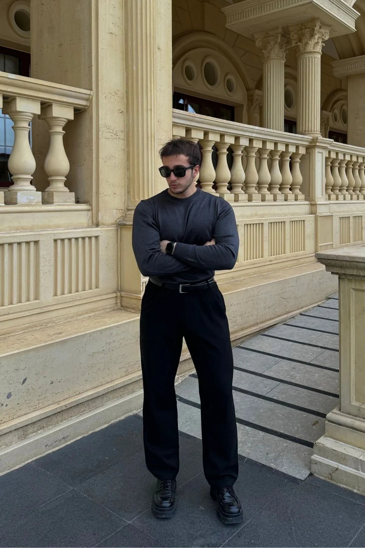 Erkek Kumaş Baggy Kalıp Pileli Pantolon - Livio Ferri