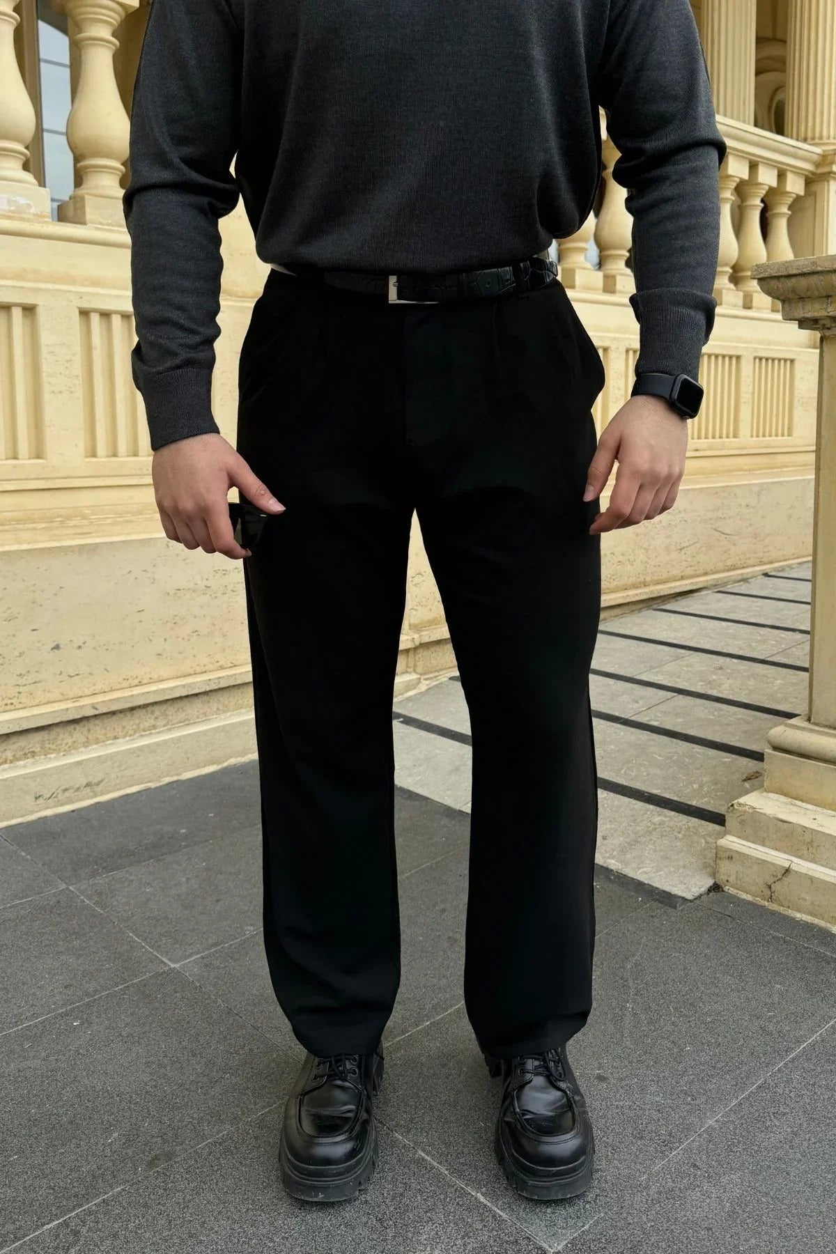 Erkek Kumaş Baggy Kalıp Pileli Pantolon - Livio Ferri