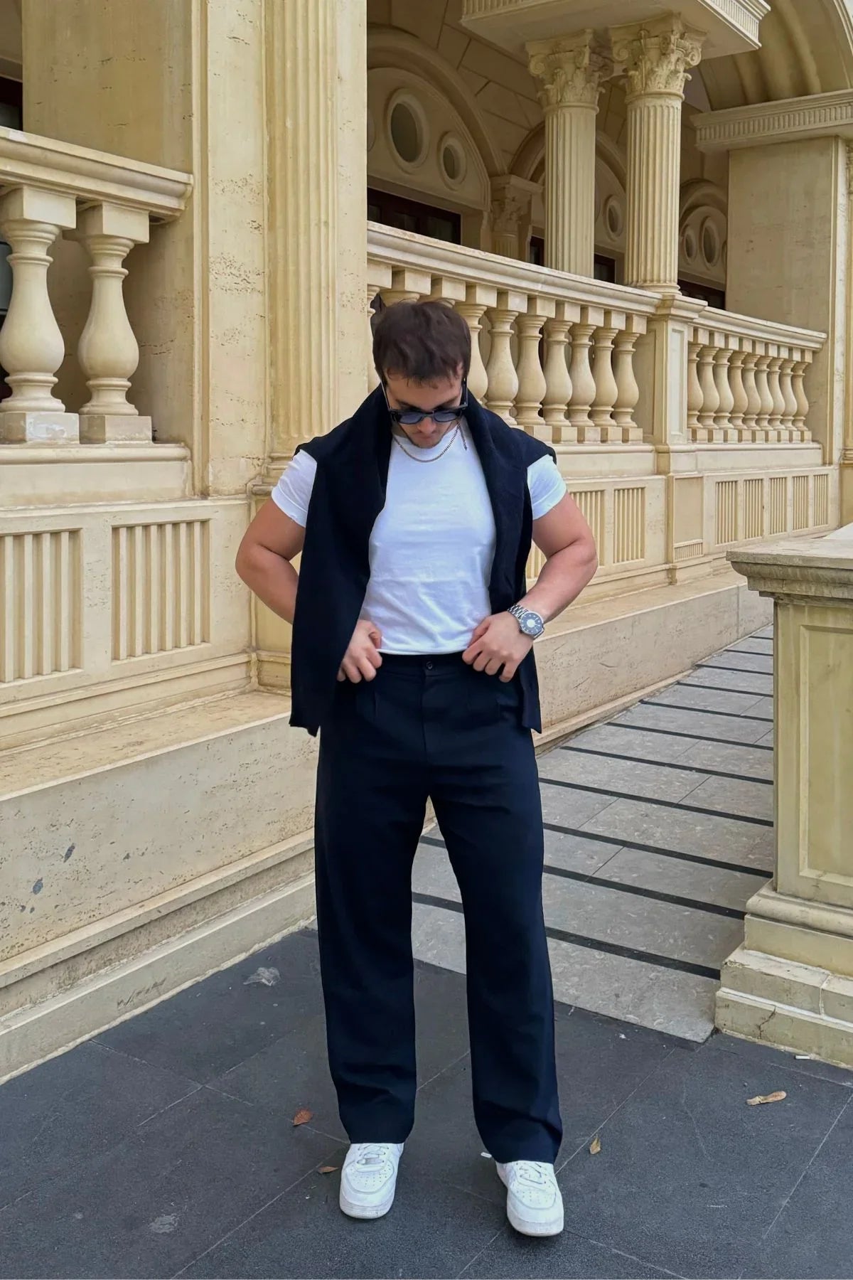 Erkek Kumaş Baggy Kalıp Pileli Pantolon - Livio Ferri