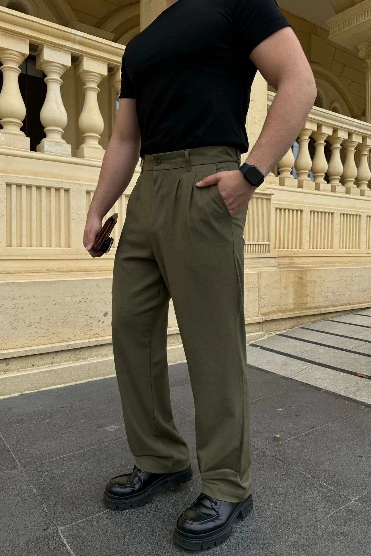 Erkek Kumaş Baggy Kalıp Pileli Pantolon - Livio Ferri