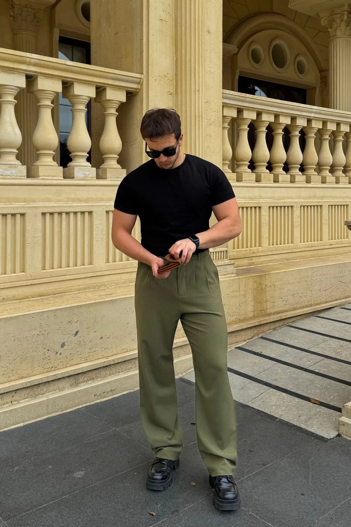 Erkek Kumaş Baggy Kalıp Pileli Pantolon - Livio Ferri