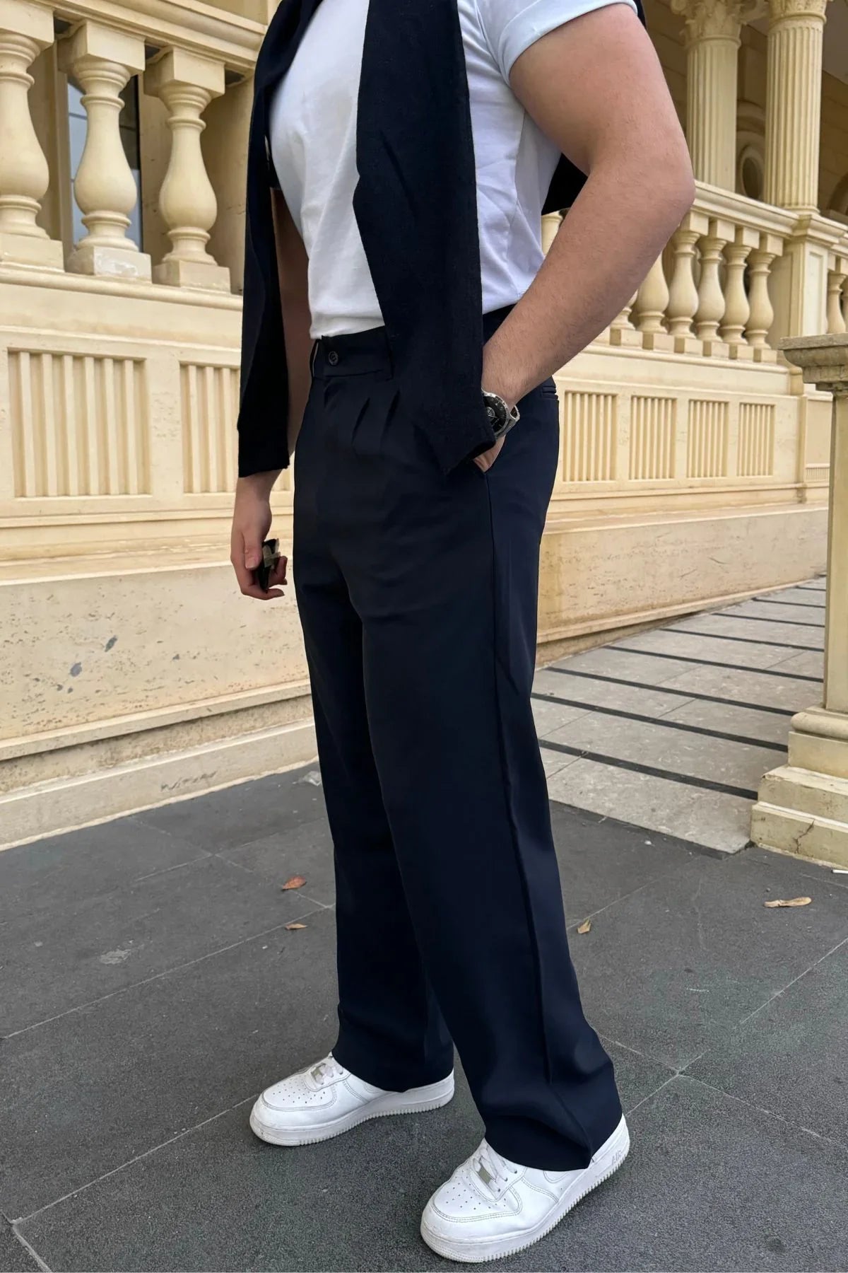 Erkek Kumaş Baggy Kalıp Pileli Pantolon - Livio Ferri