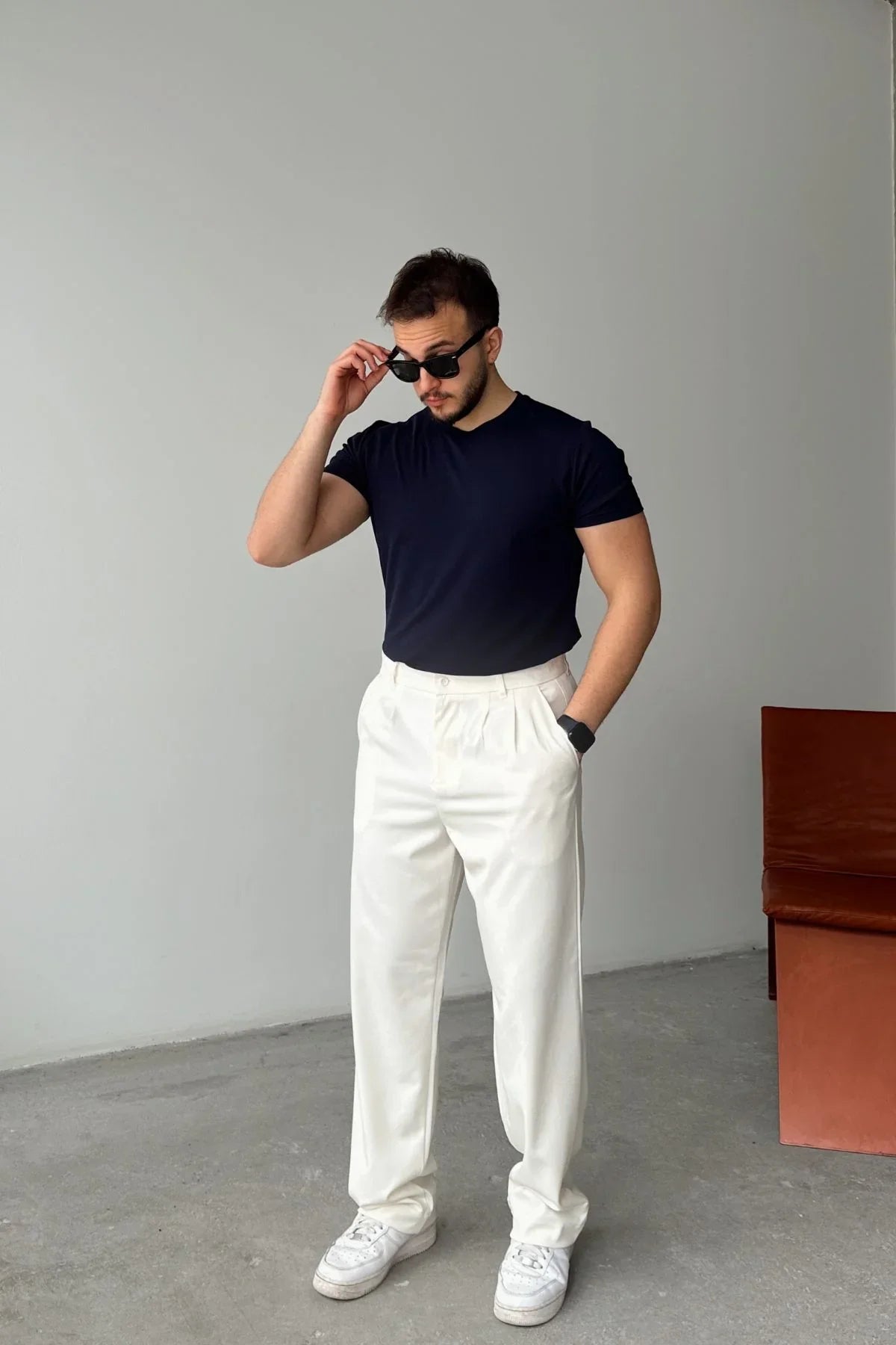 Erkek Kumaş Baggy Kalıp Pileli Pantolon - Livio Ferri