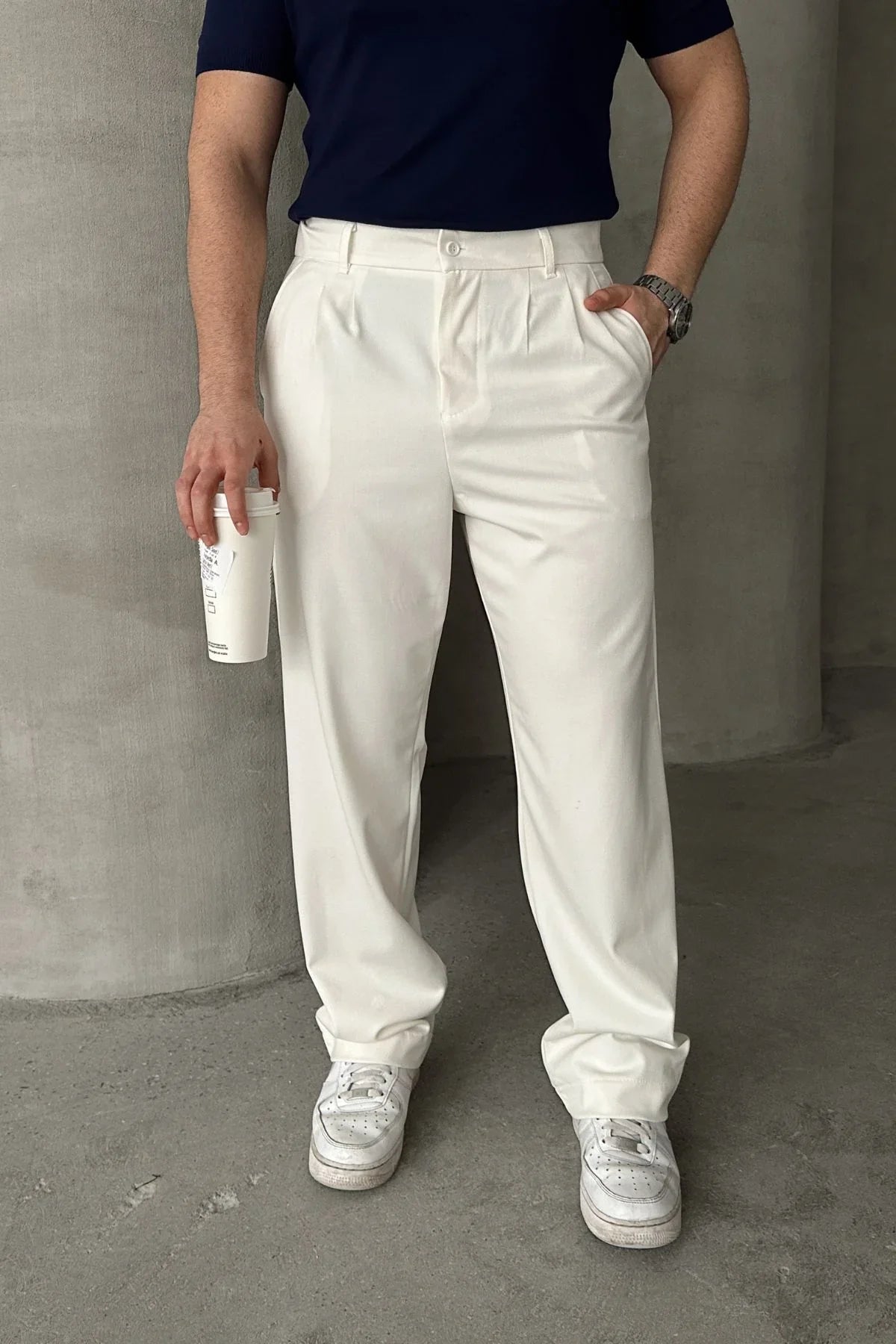 Erkek Kumaş Baggy Kalıp Pileli Pantolon - Livio Ferri