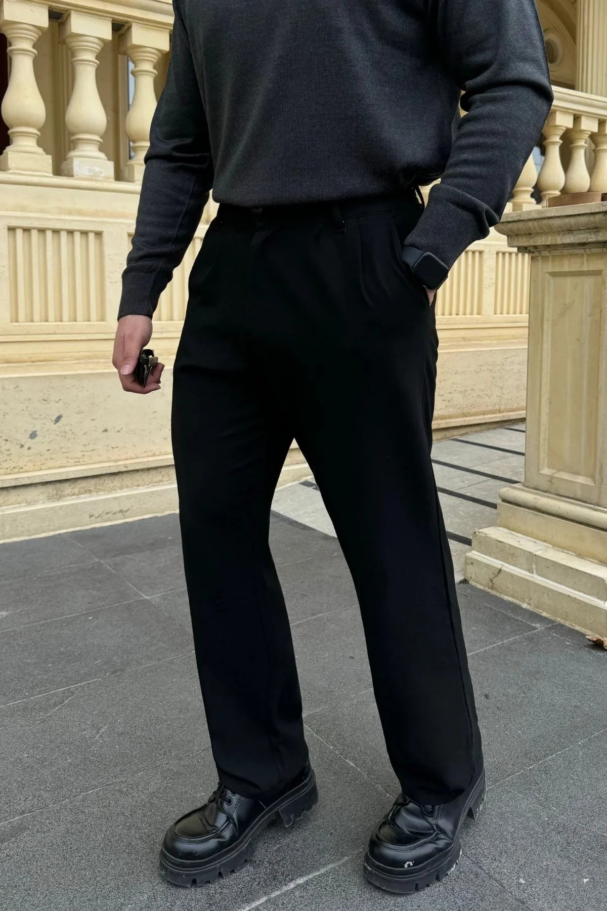 Erkek Kumaş Baggy Kalıp Pileli Pantolon - Livio Ferri