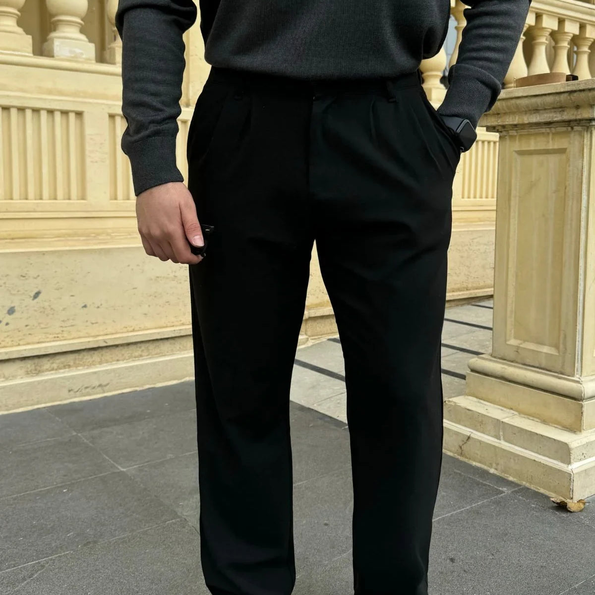 Erkek Kumaş Baggy Kalıp Pileli Pantolon