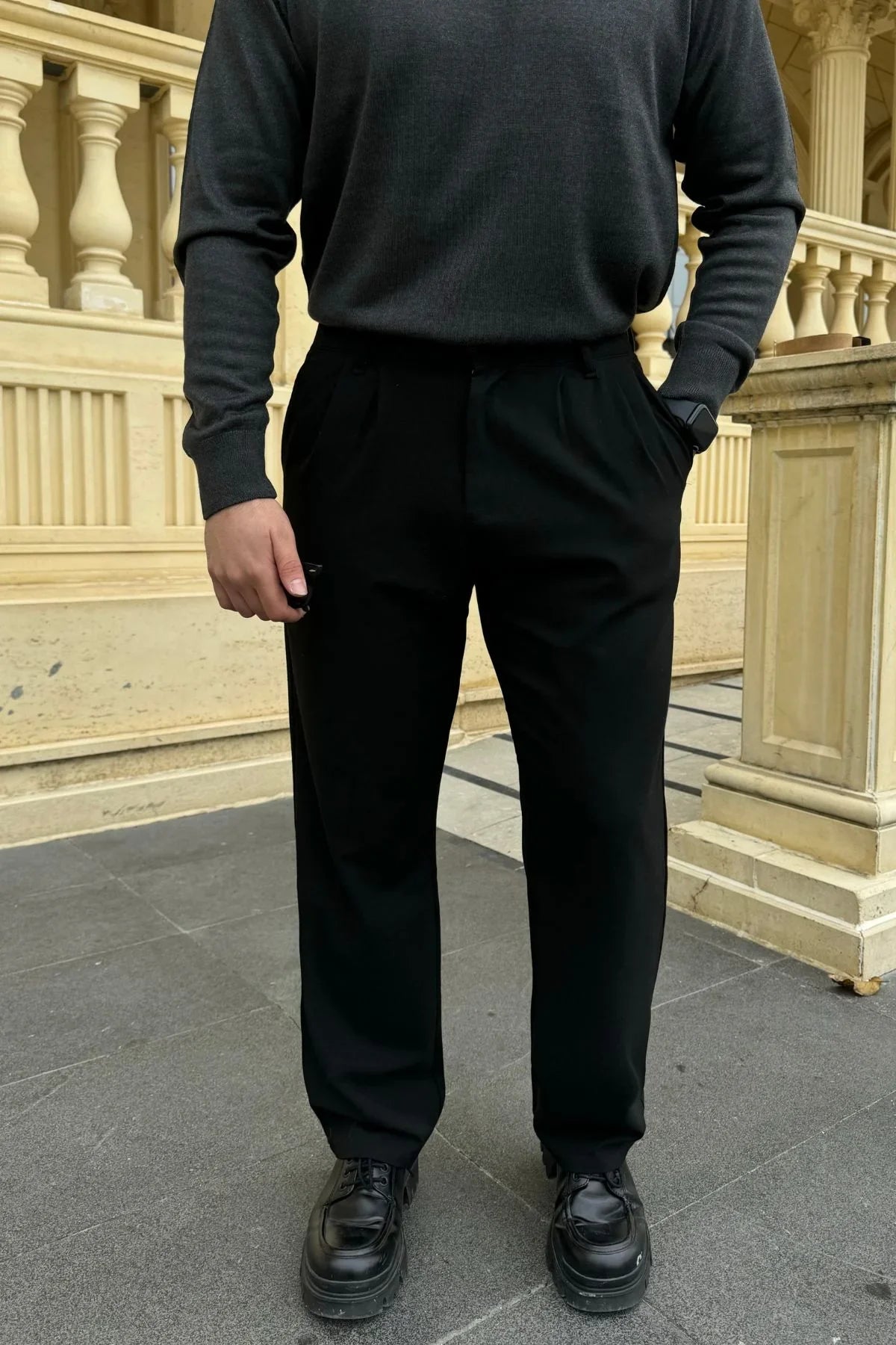 Erkek Kumaş Baggy Kalıp Pileli Pantolon - Livio Ferri