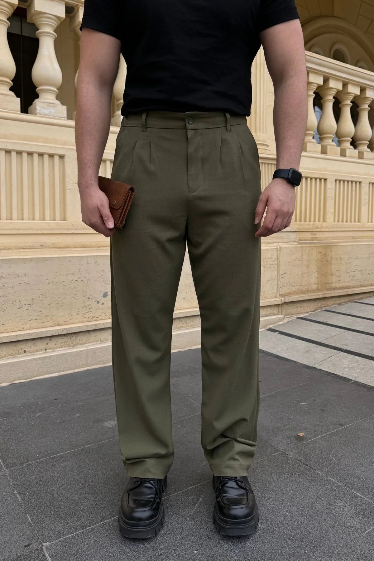 Erkek Kumaş Baggy Kalıp Pileli Pantolon - Livio Ferri