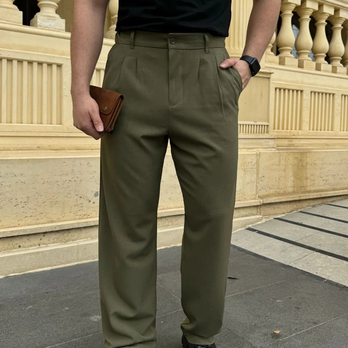 Erkek Kumaş Baggy Kalıp Pileli Pantolon