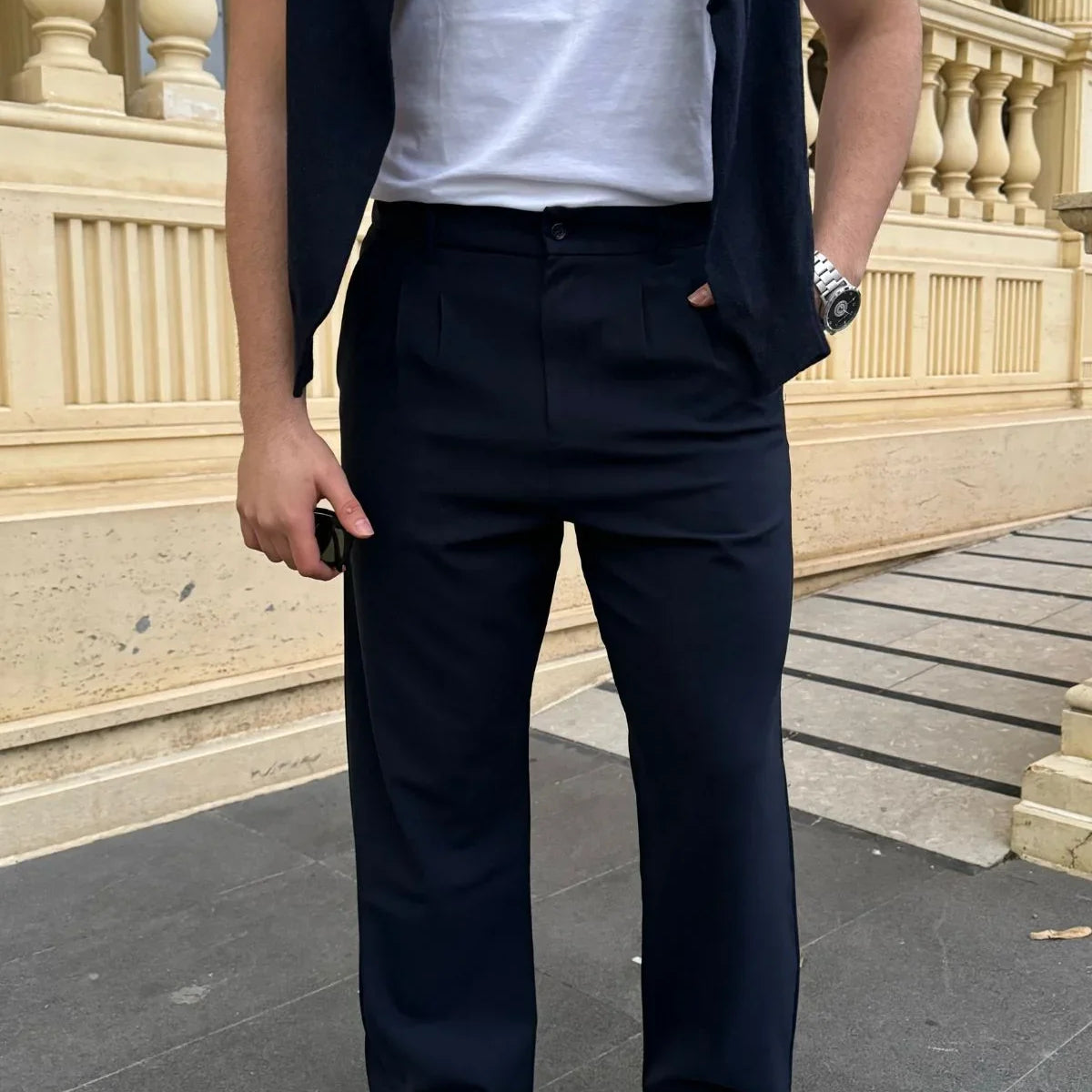 Erkek Kumaş Baggy Kalıp Pileli Pantolon