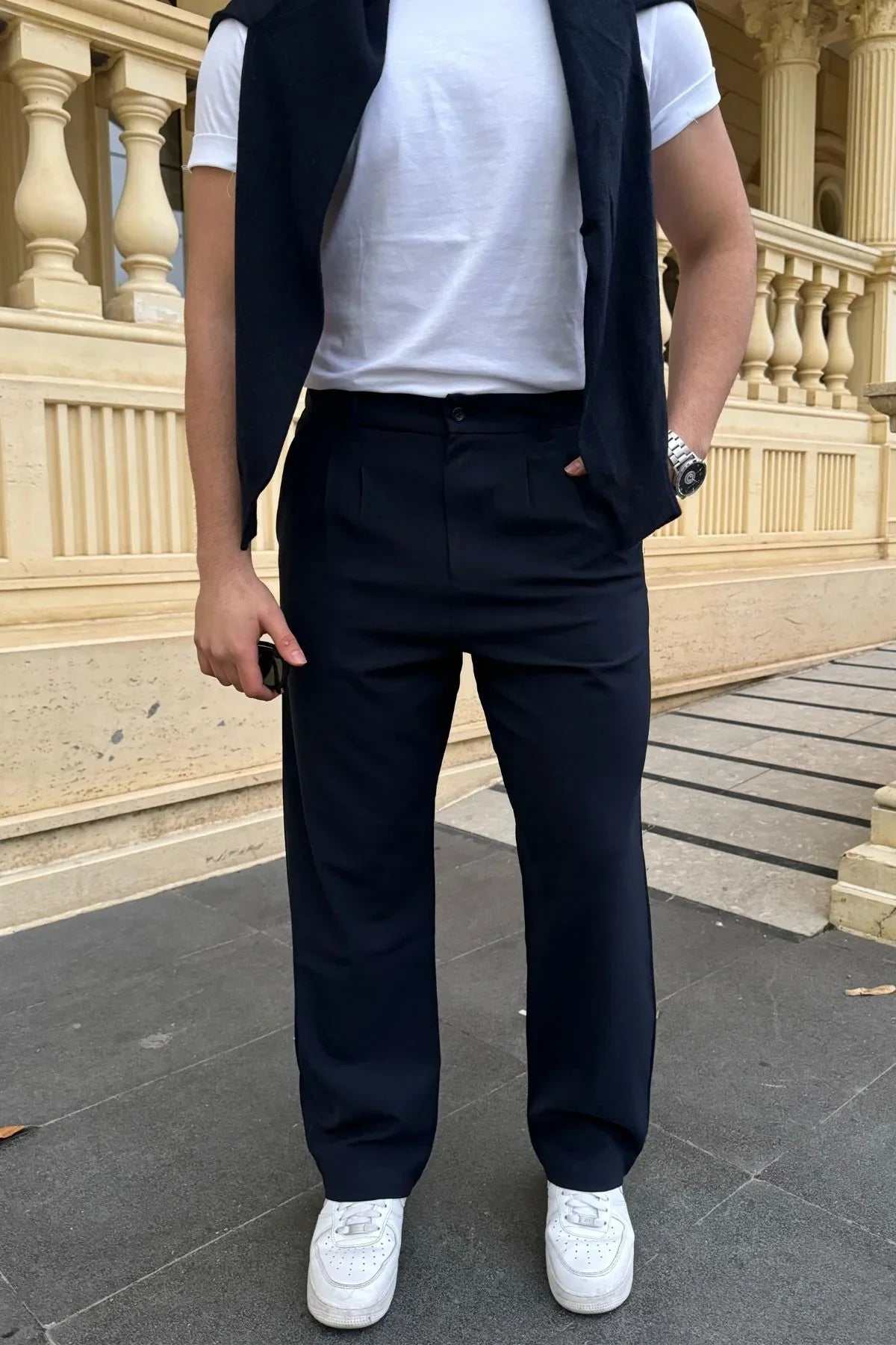 Erkek Kumaş Baggy Kalıp Pileli Pantolon - Livio Ferri