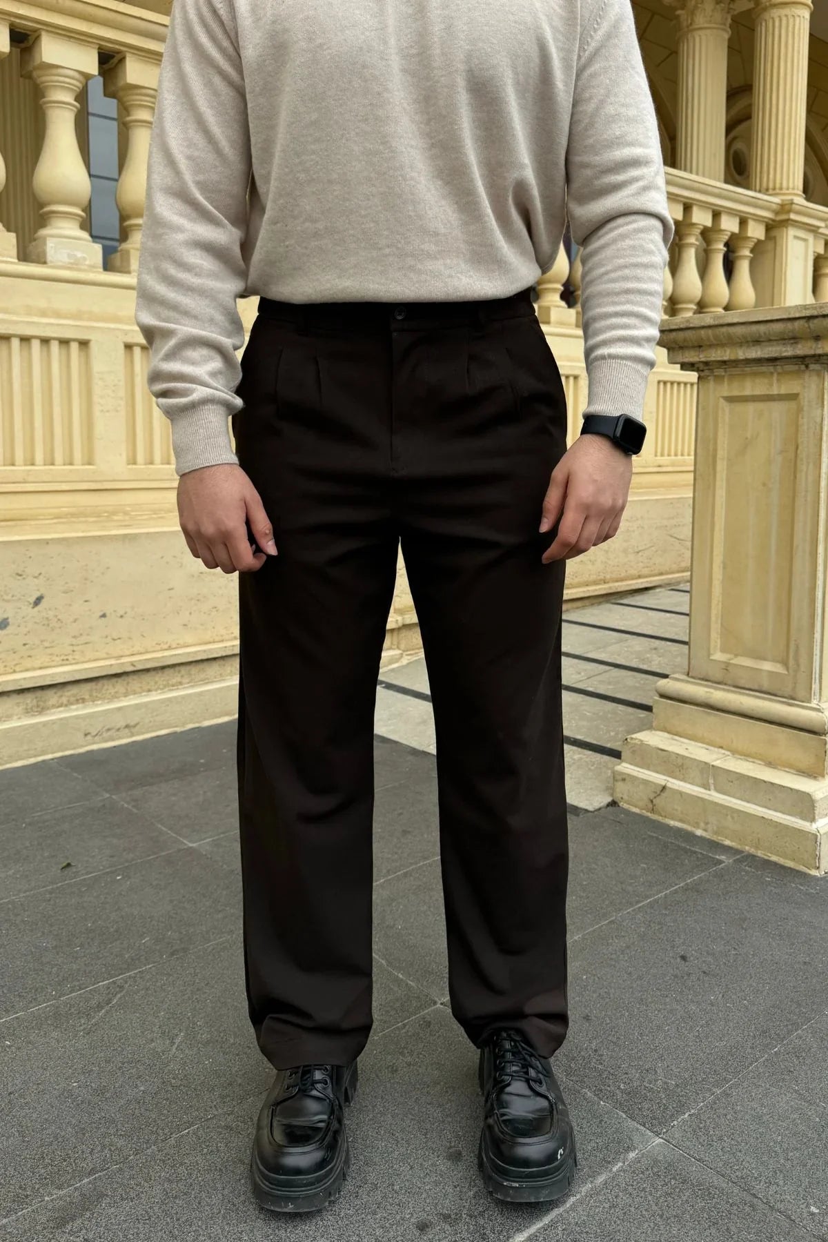 Erkek Kumaş Baggy Kalıp Pileli Pantolon - Livio Ferri