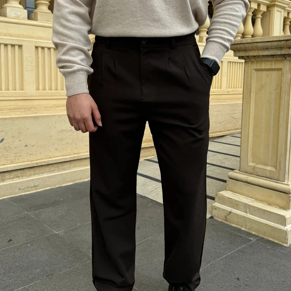 Erkek Kumaş Baggy Kalıp Pileli Pantolon