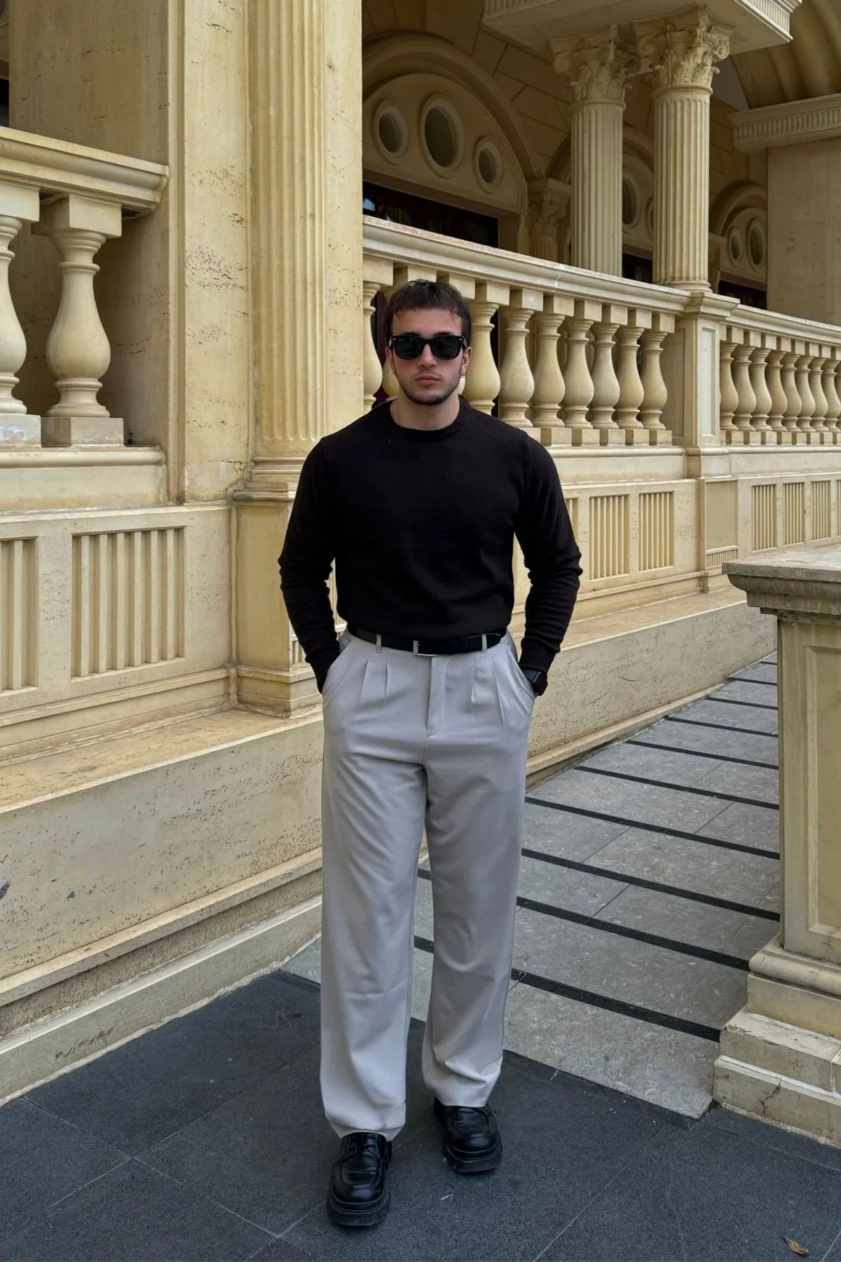 Erkek Kumaş Baggy Kalıp Pileli Pantolon - Livio Ferri