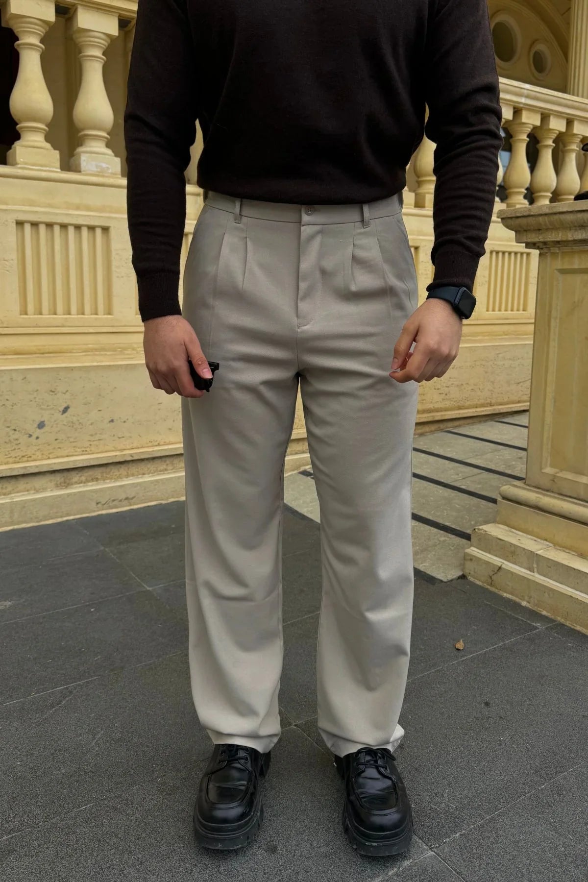 Erkek Kumaş Baggy Kalıp Pileli Pantolon - Livio Ferri