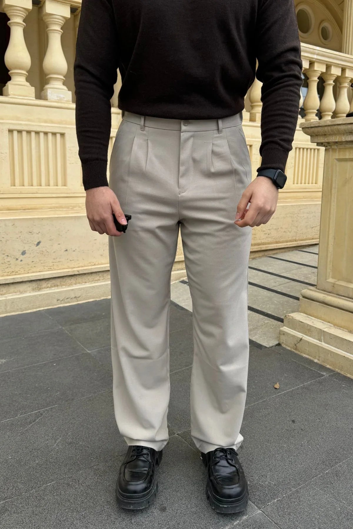 Erkek Kumaş Baggy Kalıp Pileli Pantolon - Livio Ferri