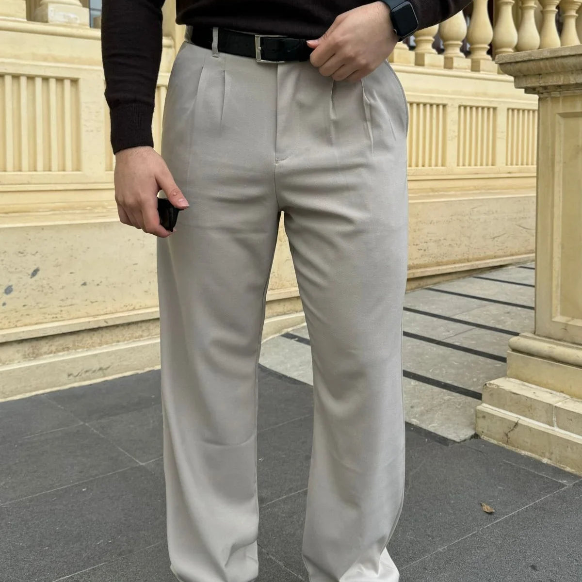 Erkek Kumaş Baggy Kalıp Pileli Pantolon