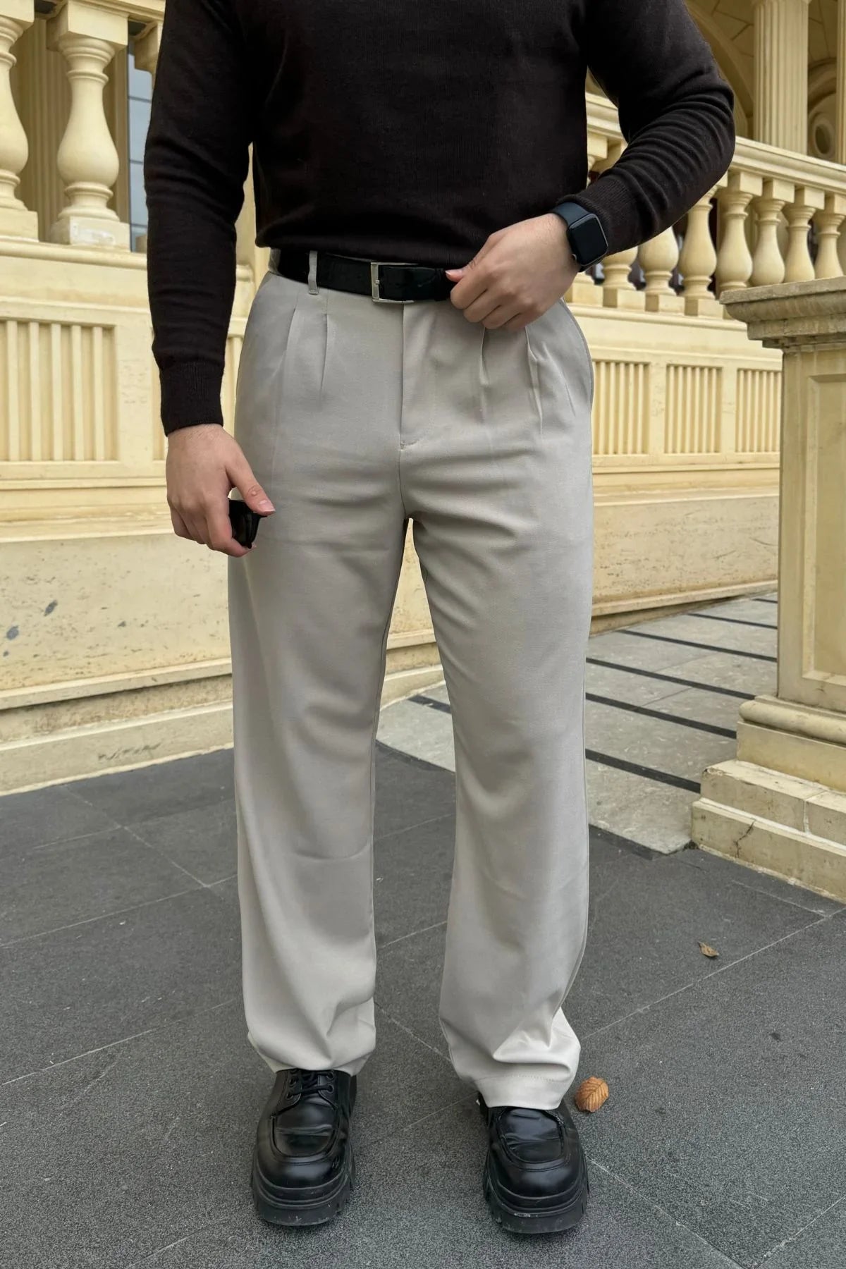 Erkek Kumaş Baggy Kalıp Pileli Pantolon - Livio Ferri