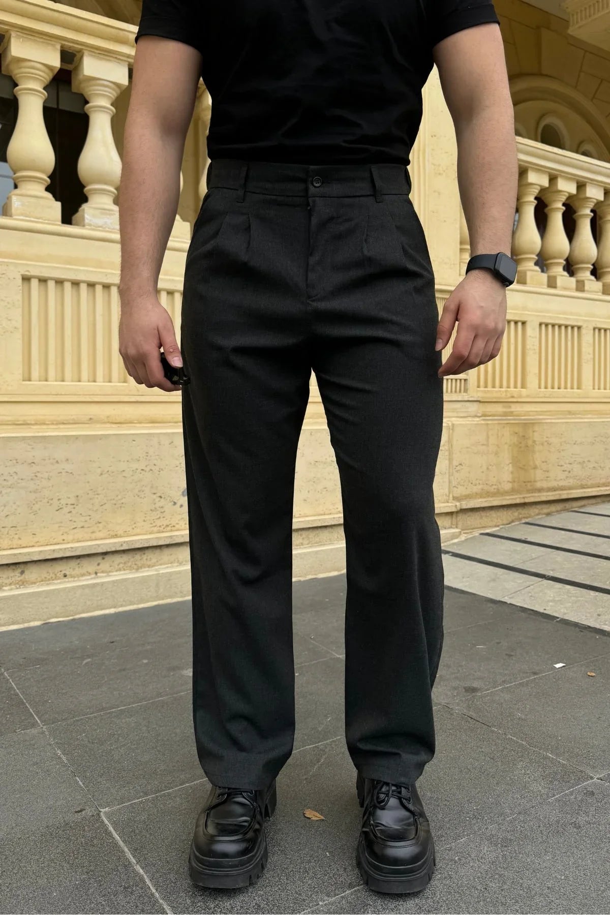 Erkek Kumaş Baggy Kalıp Pileli Pantolon - Livio Ferri