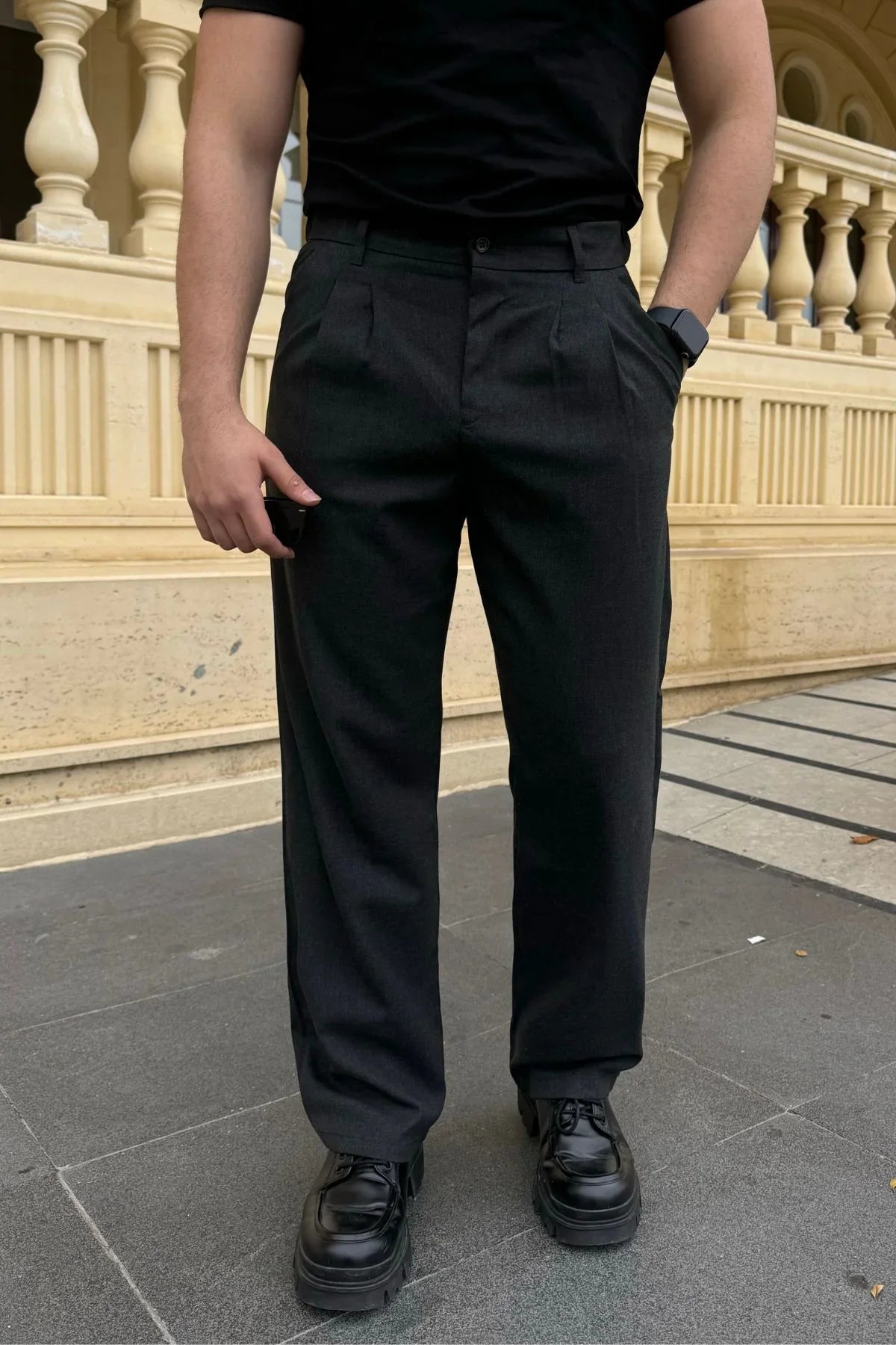 Erkek Kumaş Baggy Kalıp Pileli Pantolon - Livio Ferri