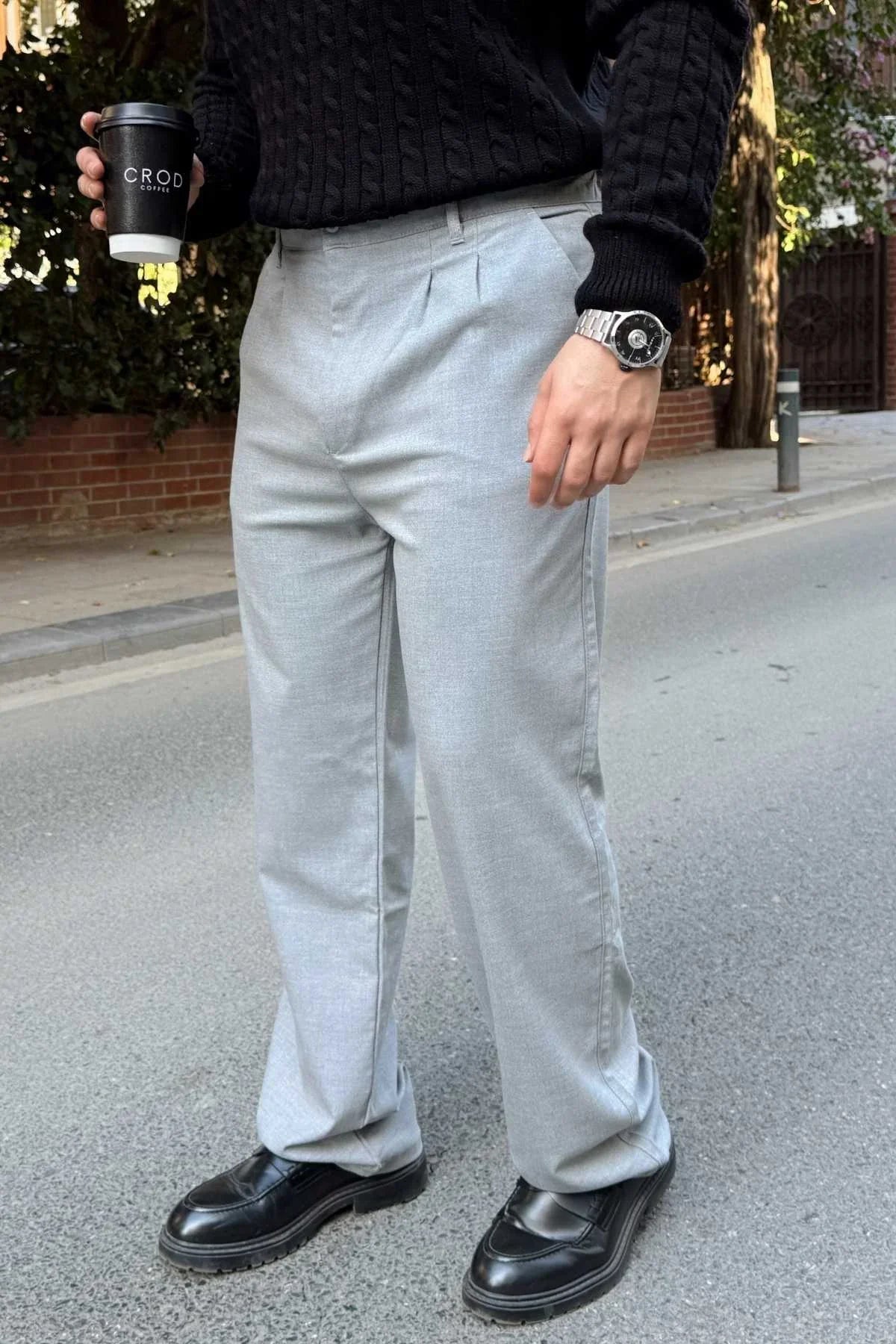 Erkek Kumaş Baggy Kalıp Pileli Pantolon - Livio Ferri