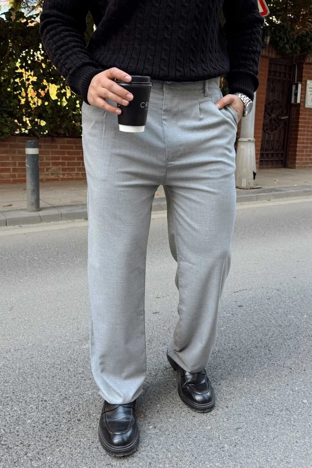 Erkek Kumaş Baggy Kalıp Pileli Pantolon - Livio Ferri