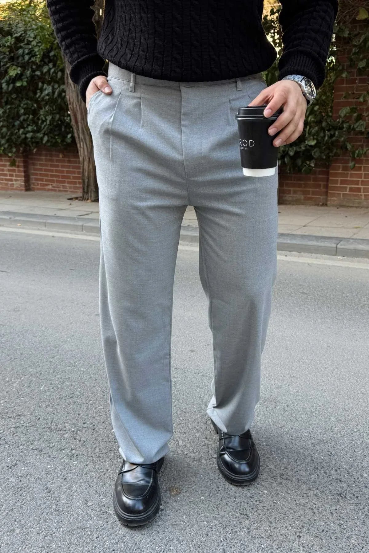 Erkek Kumaş Baggy Kalıp Pileli Pantolon - Livio Ferri