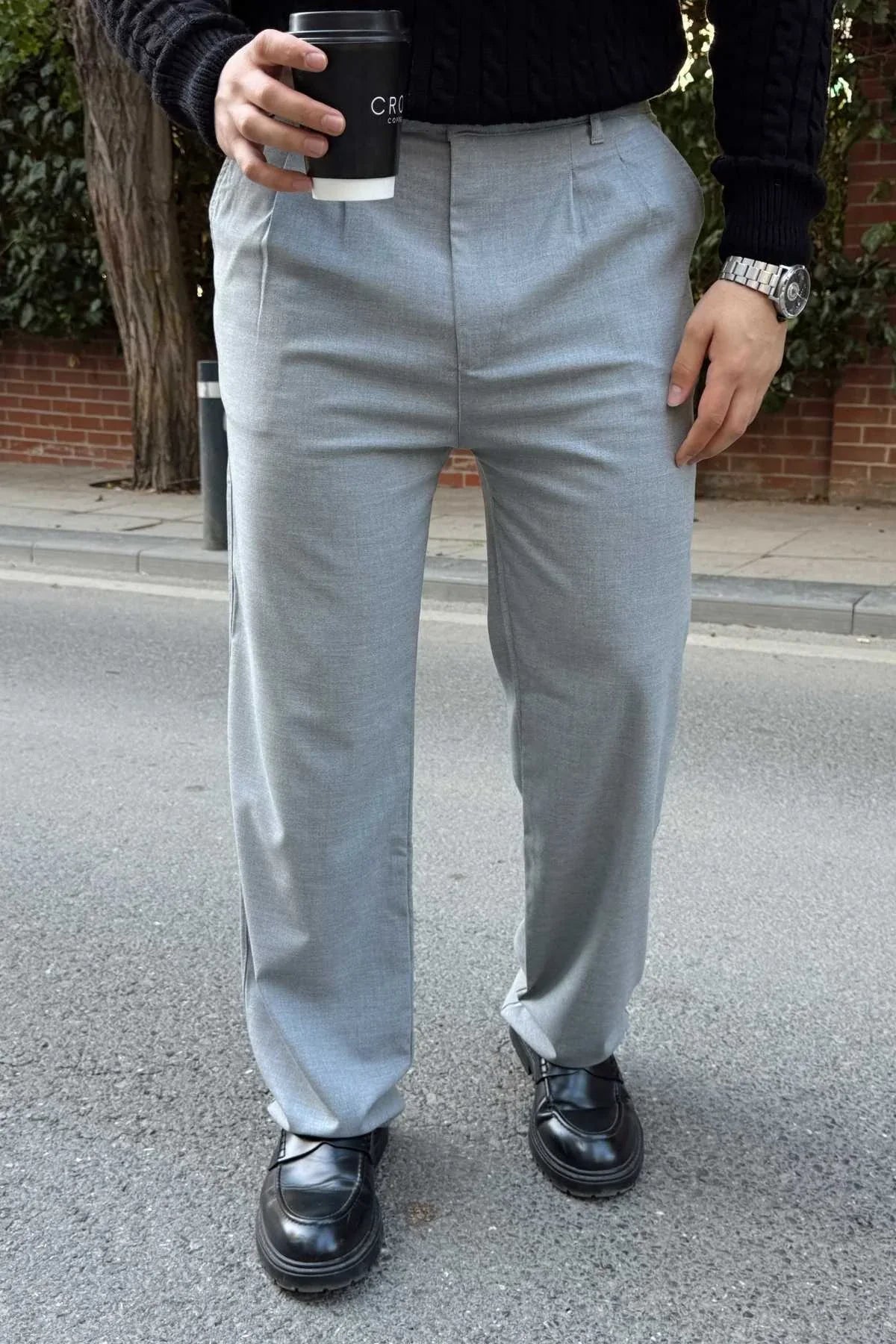 Erkek Kumaş Baggy Kalıp Pileli Pantolon - Livio Ferri