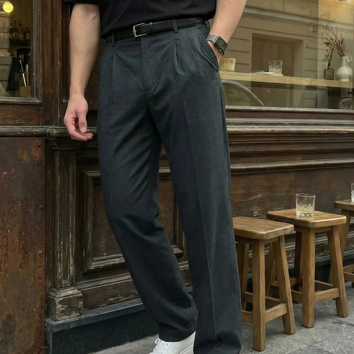 Erkek Kumaş Baggy Kalıp Pileli Pantolon - Livio Ferri