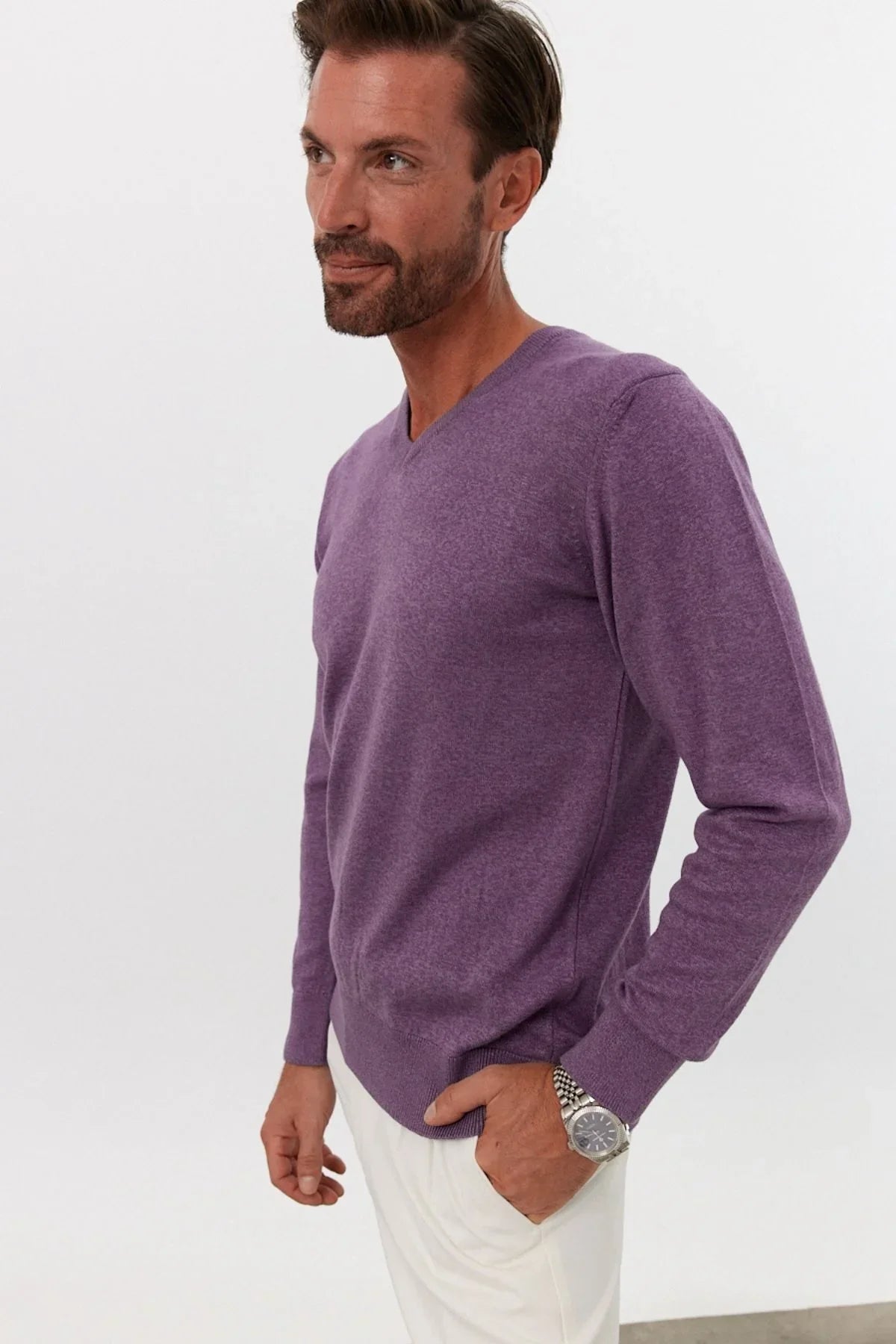 Erkek Pamuk V Yaka Standart Fit Normal Kesim Triko Kazak - Livio Ferri