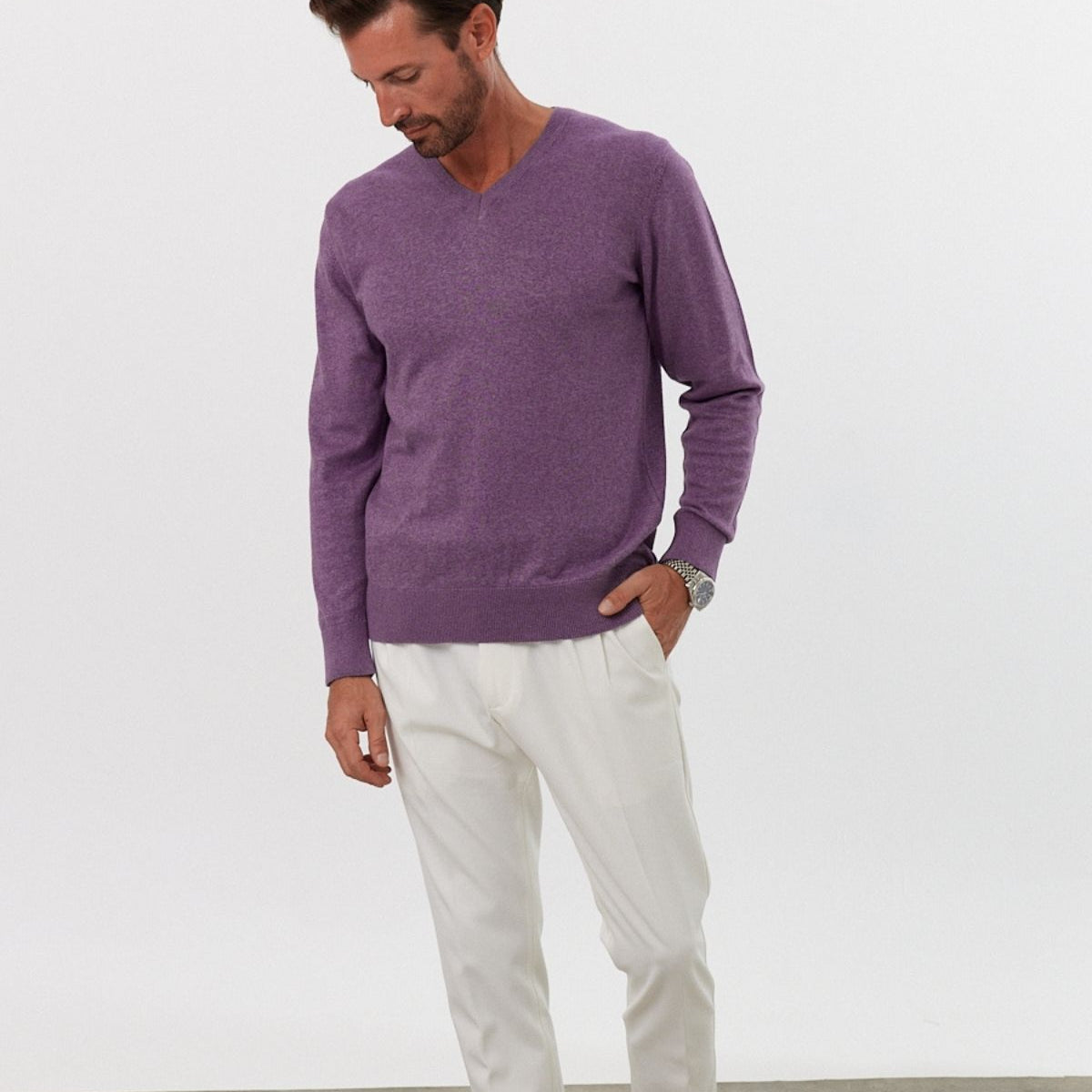 Erkek Pamuk V Yaka Standart Fit Normal Kesim Triko Kazak