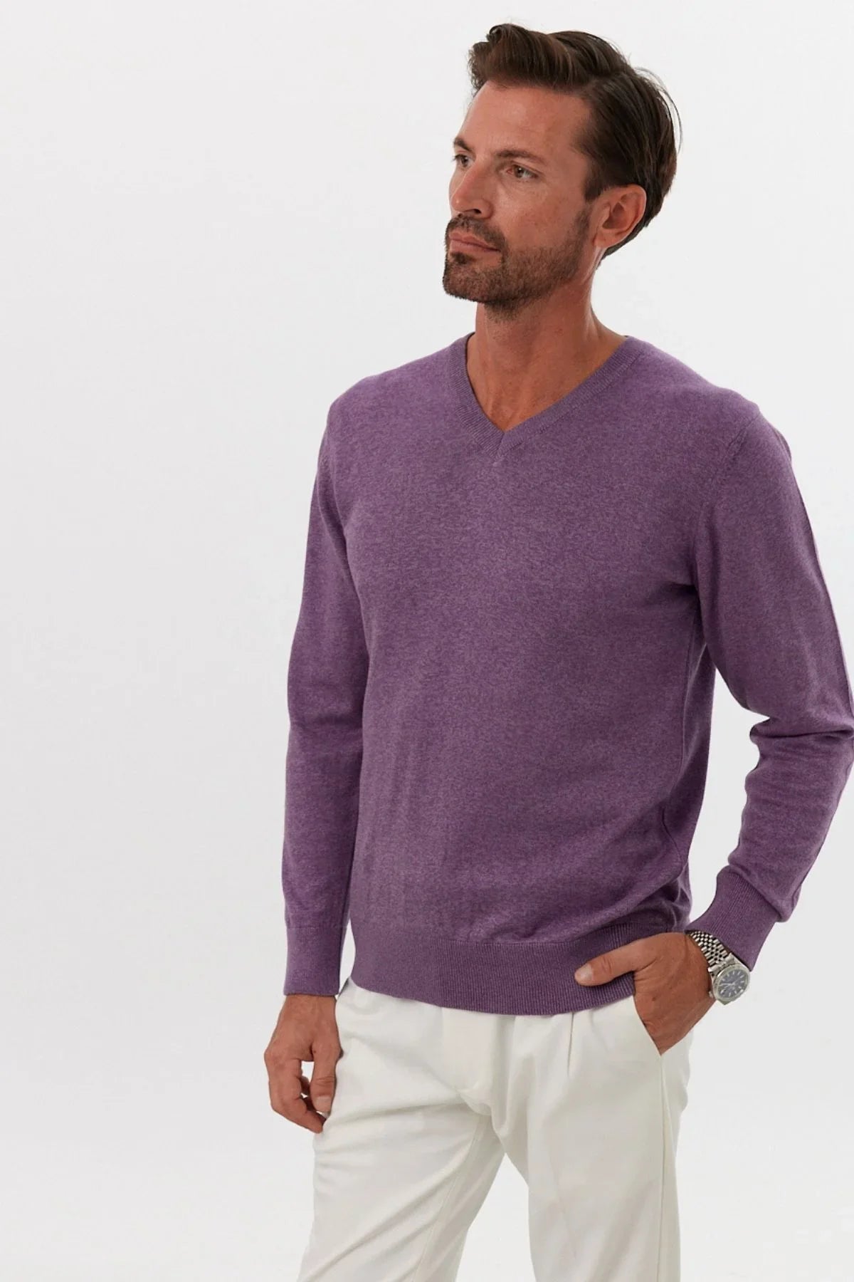 Erkek Pamuk V Yaka Standart Fit Normal Kesim Triko Kazak - Livio Ferri