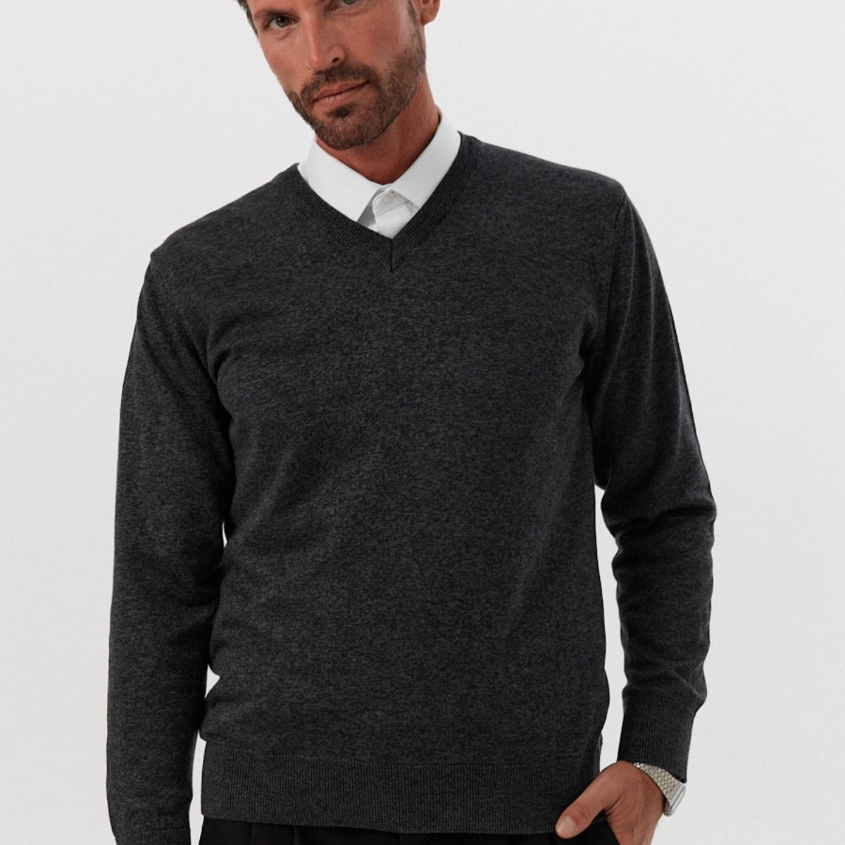 Erkek Pamuk V Yaka Standart Fit Normal Kesim Triko Kazak