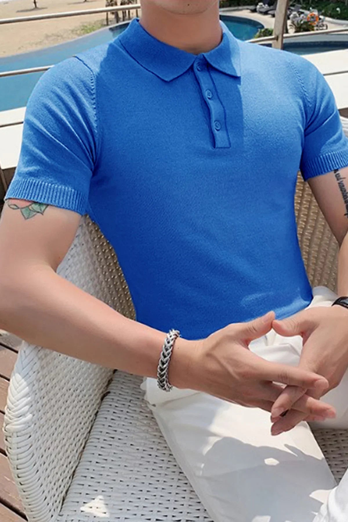 Erkek Polo Yaka Basic Pamuk Regular Fit Düz Kısa Kollu İnce Triko Tişört - Livio Ferri