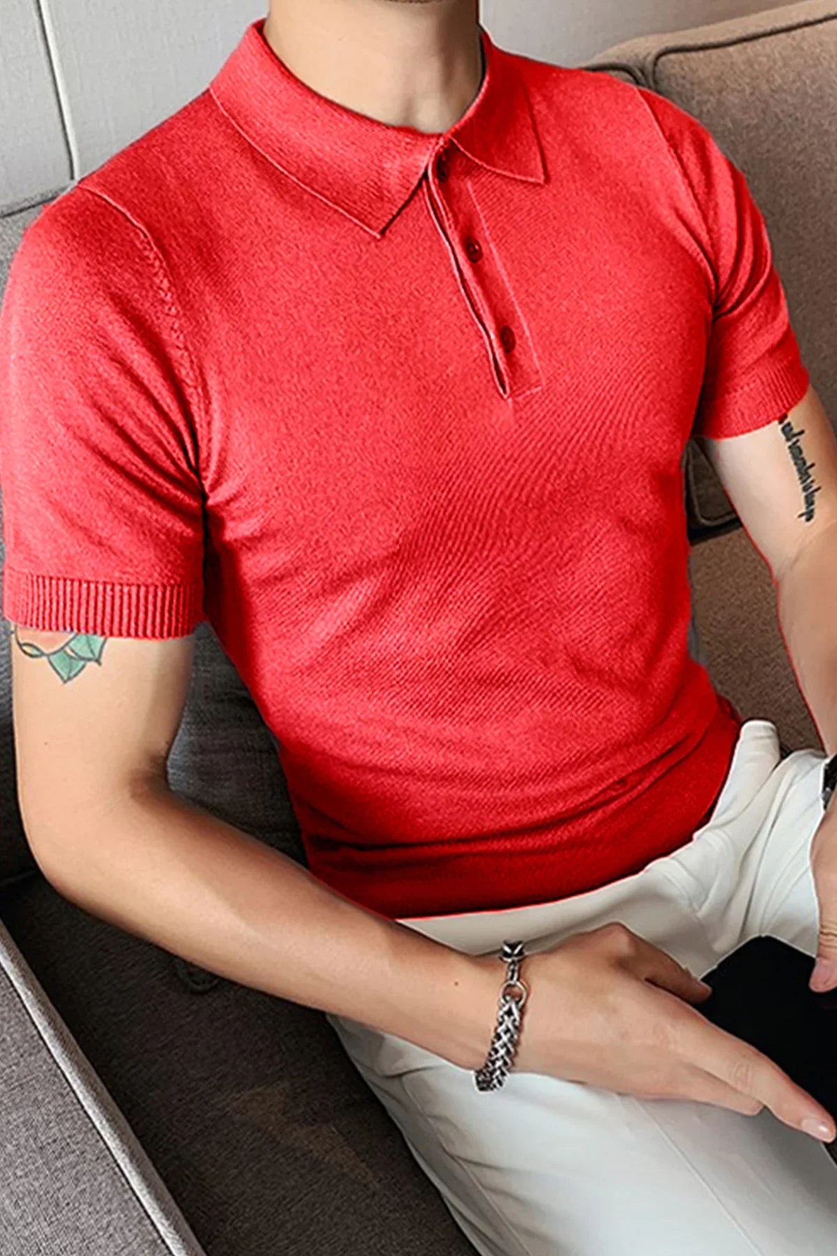 Erkek Polo Yaka Basic Pamuk Regular Fit Düz Kısa Kollu İnce Triko Tişört - Livio Ferri