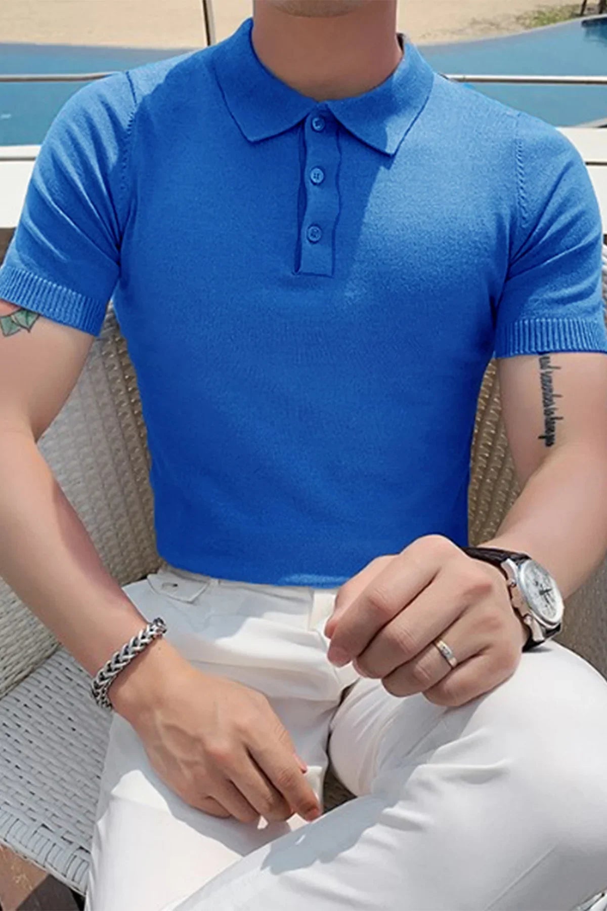 Erkek Polo Yaka Basic Pamuk Regular Fit Düz Kısa Kollu İnce Triko Tişört - Livio Ferri