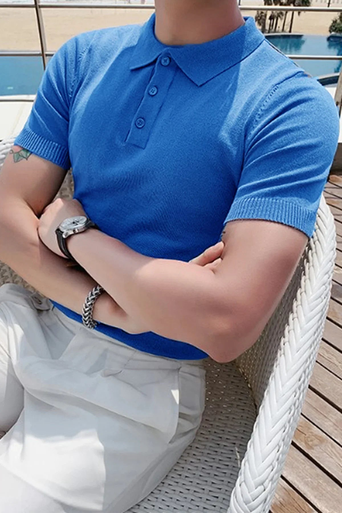 Erkek Polo Yaka Basic Pamuk Regular Fit Düz Kısa Kollu İnce Triko Tişört - Livio Ferri