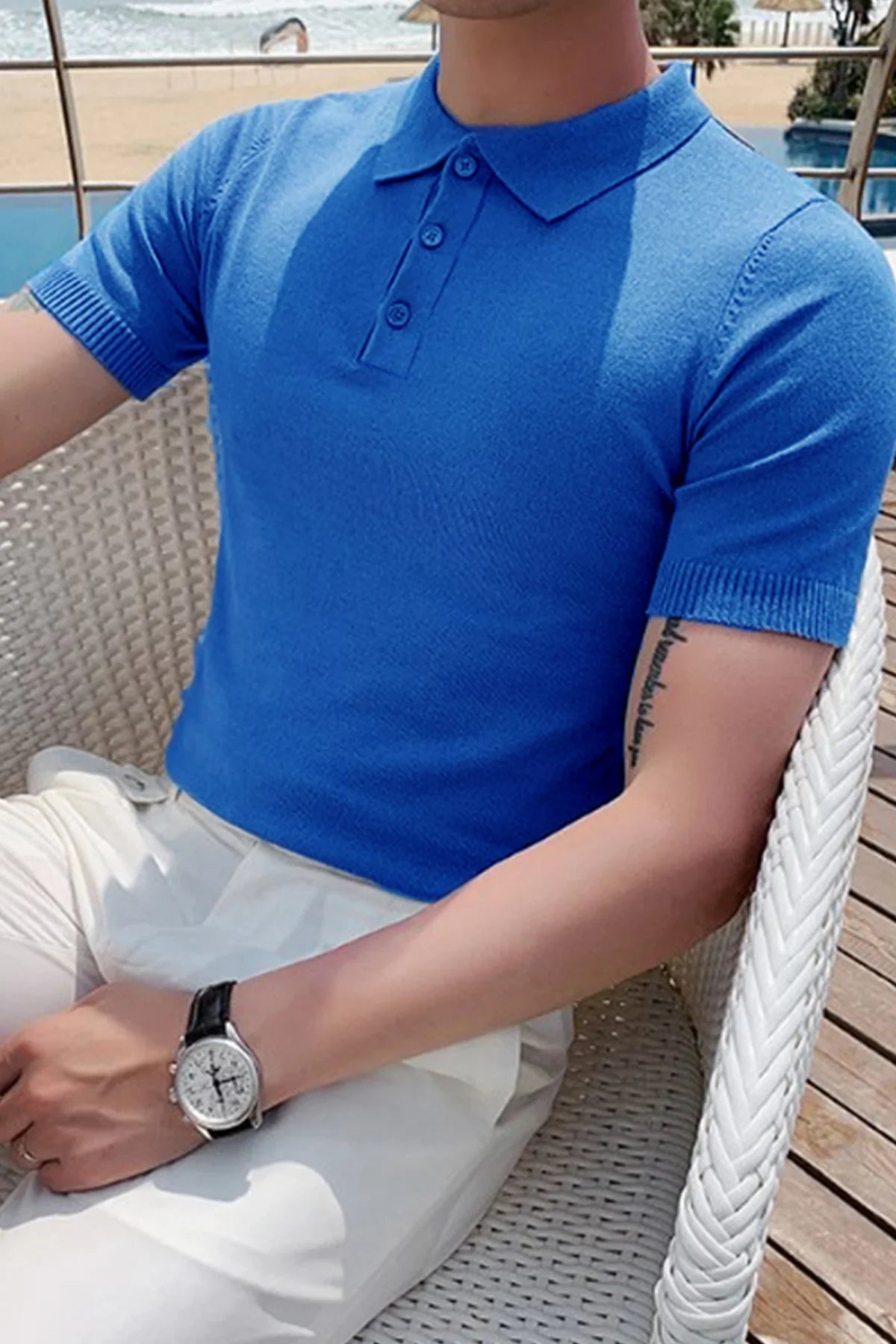 Erkek Polo Yaka Basic Pamuk Regular Fit Düz Kısa Kollu İnce Triko Tişört - Livio Ferri